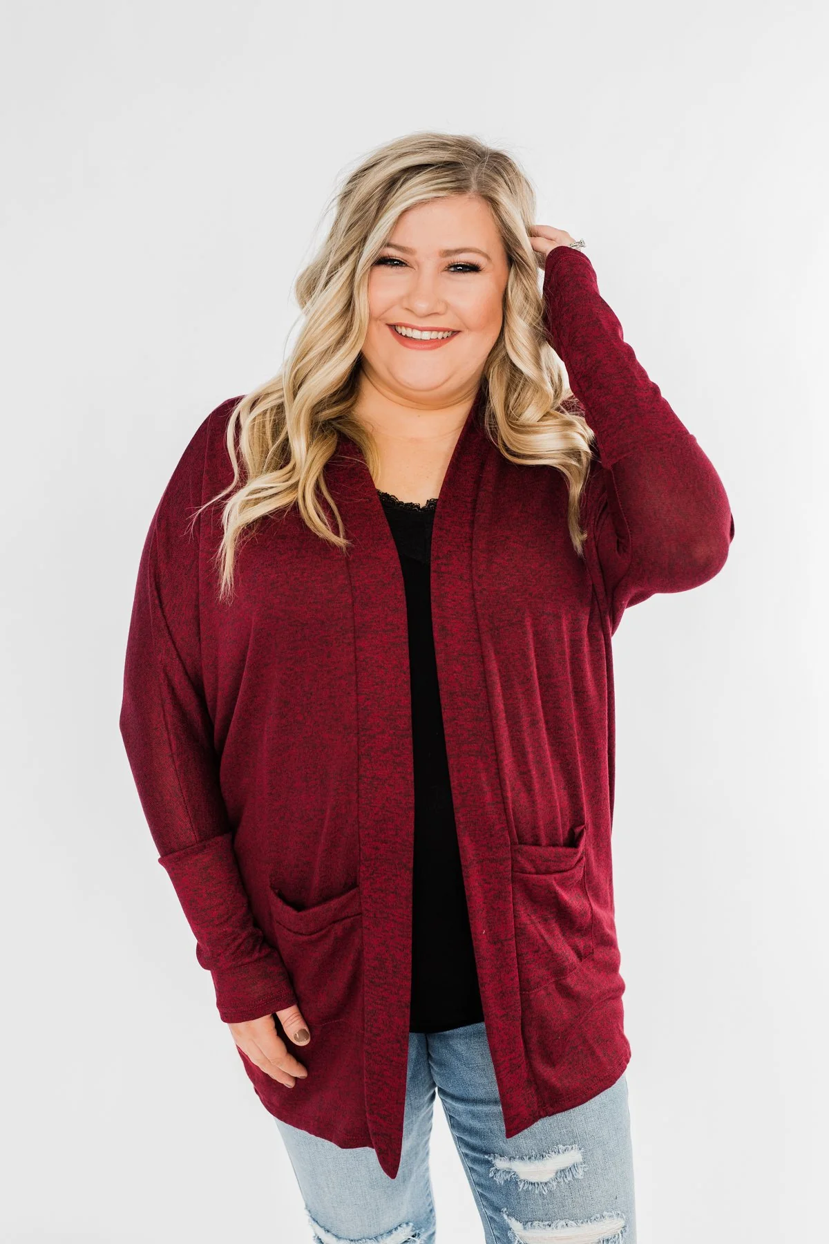 In Your Heart Dolman Cardigan- Burgundy - Image 8