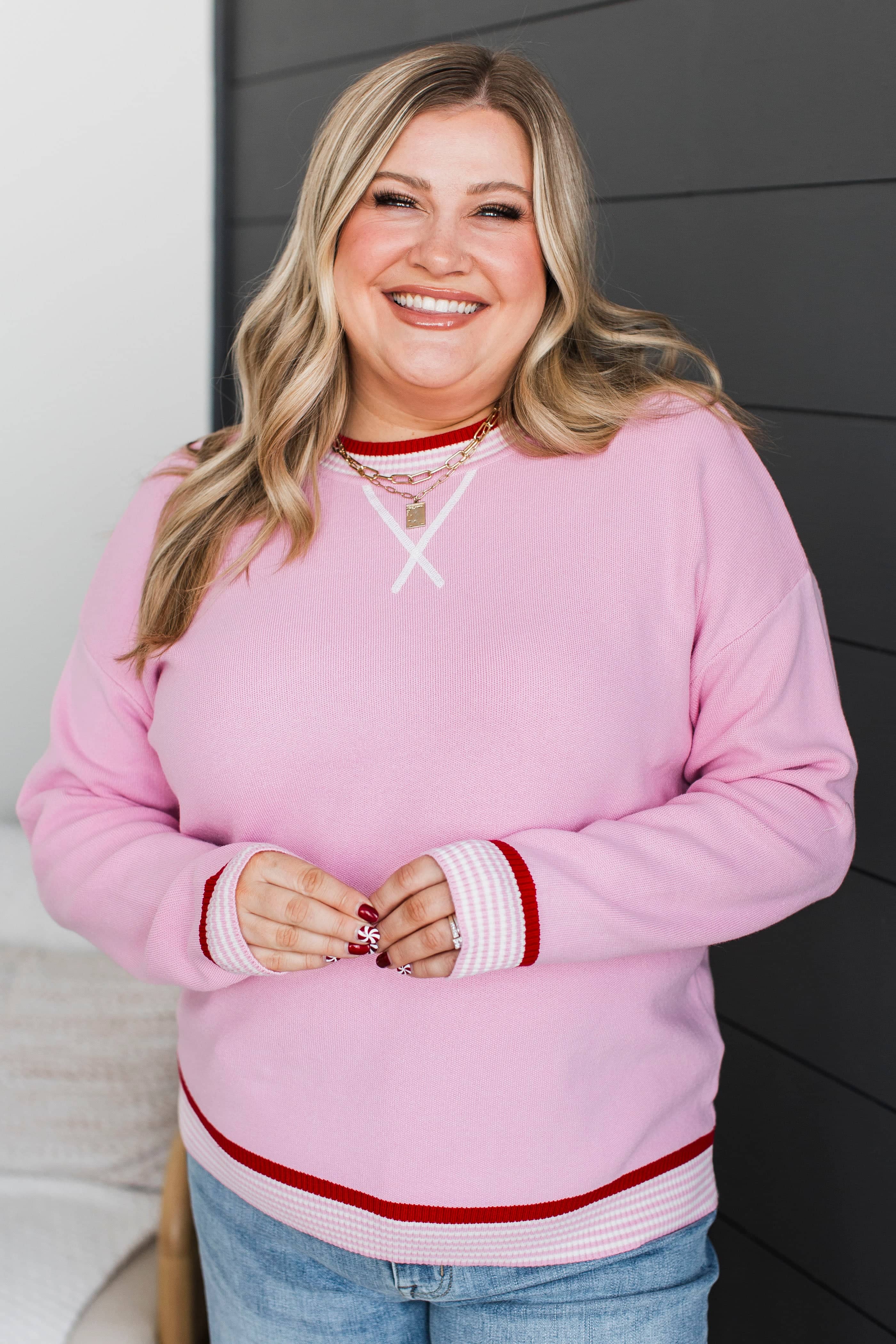 Incredible Chemistry Contrast Knit Sweater- Pink - Image 2