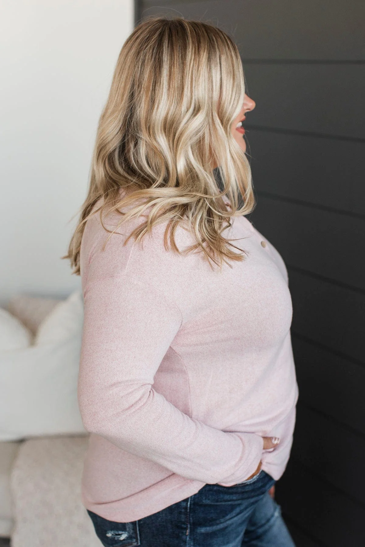Incredible Timing Long Sleeve Henley Top- Blush - Image 5