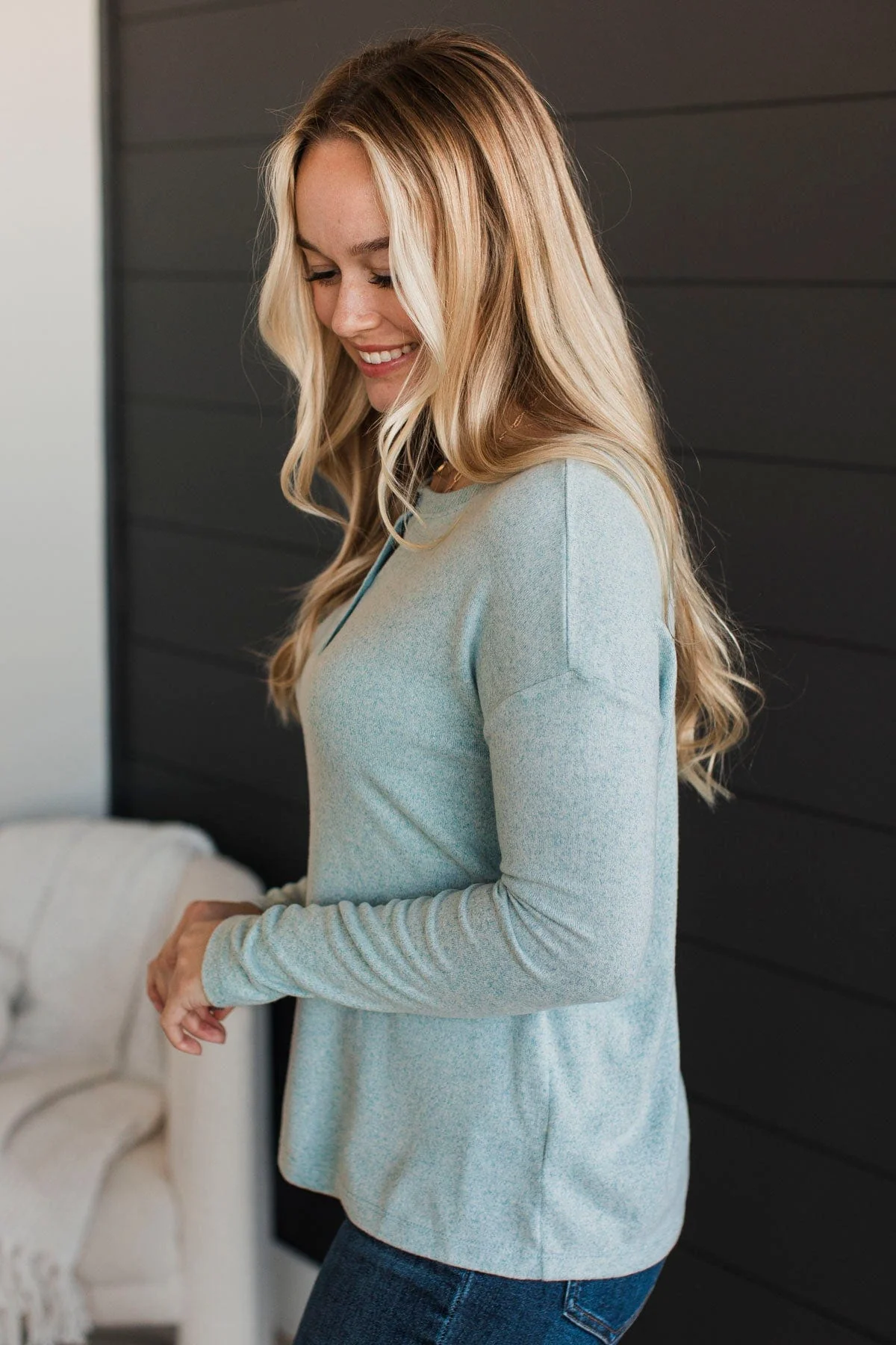 Incredible Timing Long Sleeve Henley Top- Light Blue - Image 5