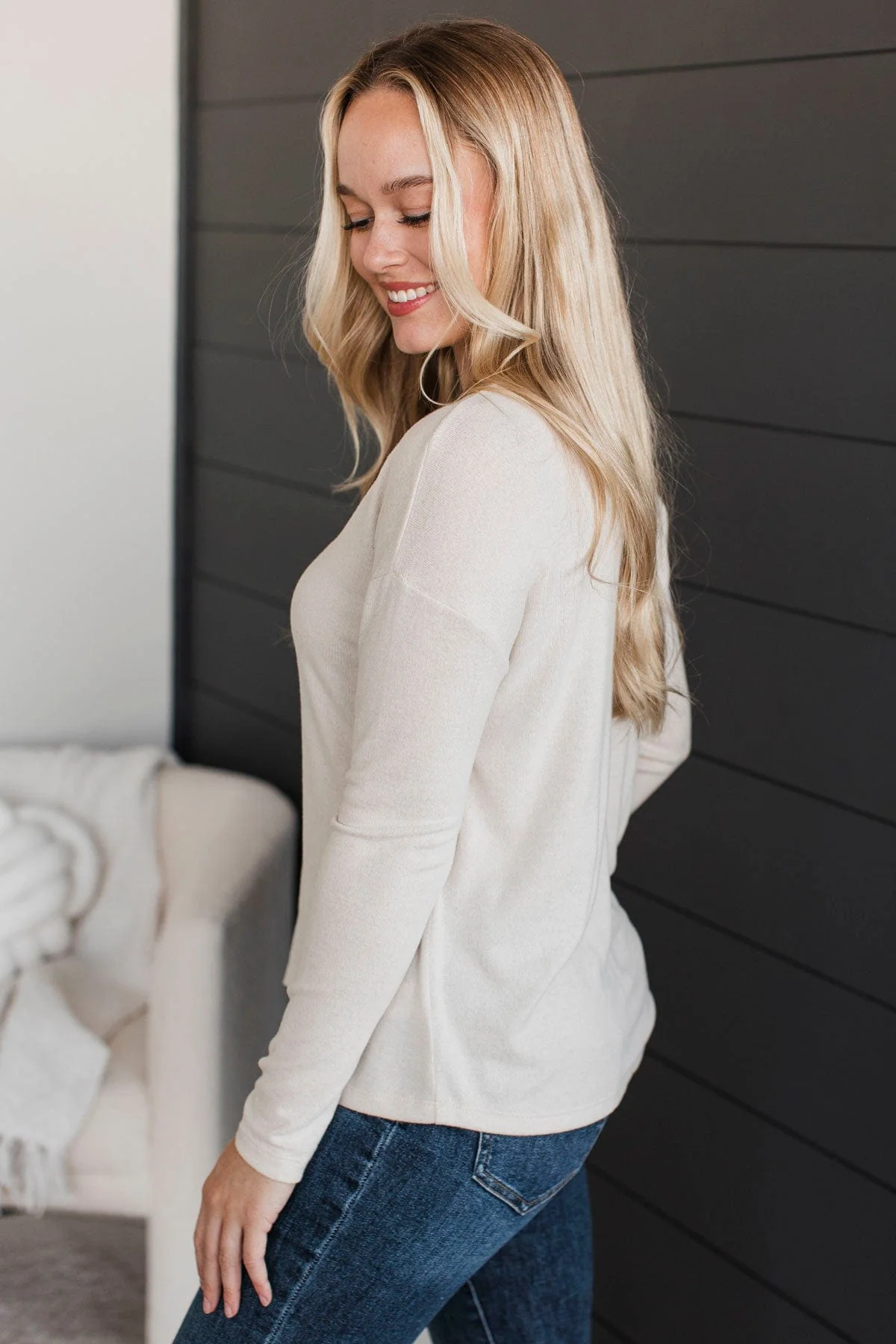 Incredible Timing Long Sleeve Henley Top- Oatmeal - Image 6