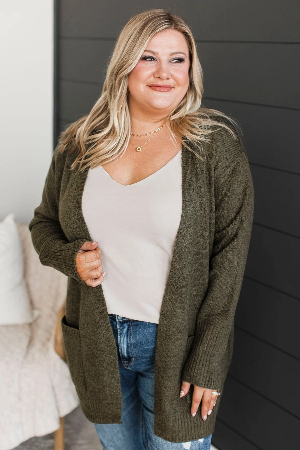Incredibly Cool Knit Cardigan- Dark Olive - Image 3