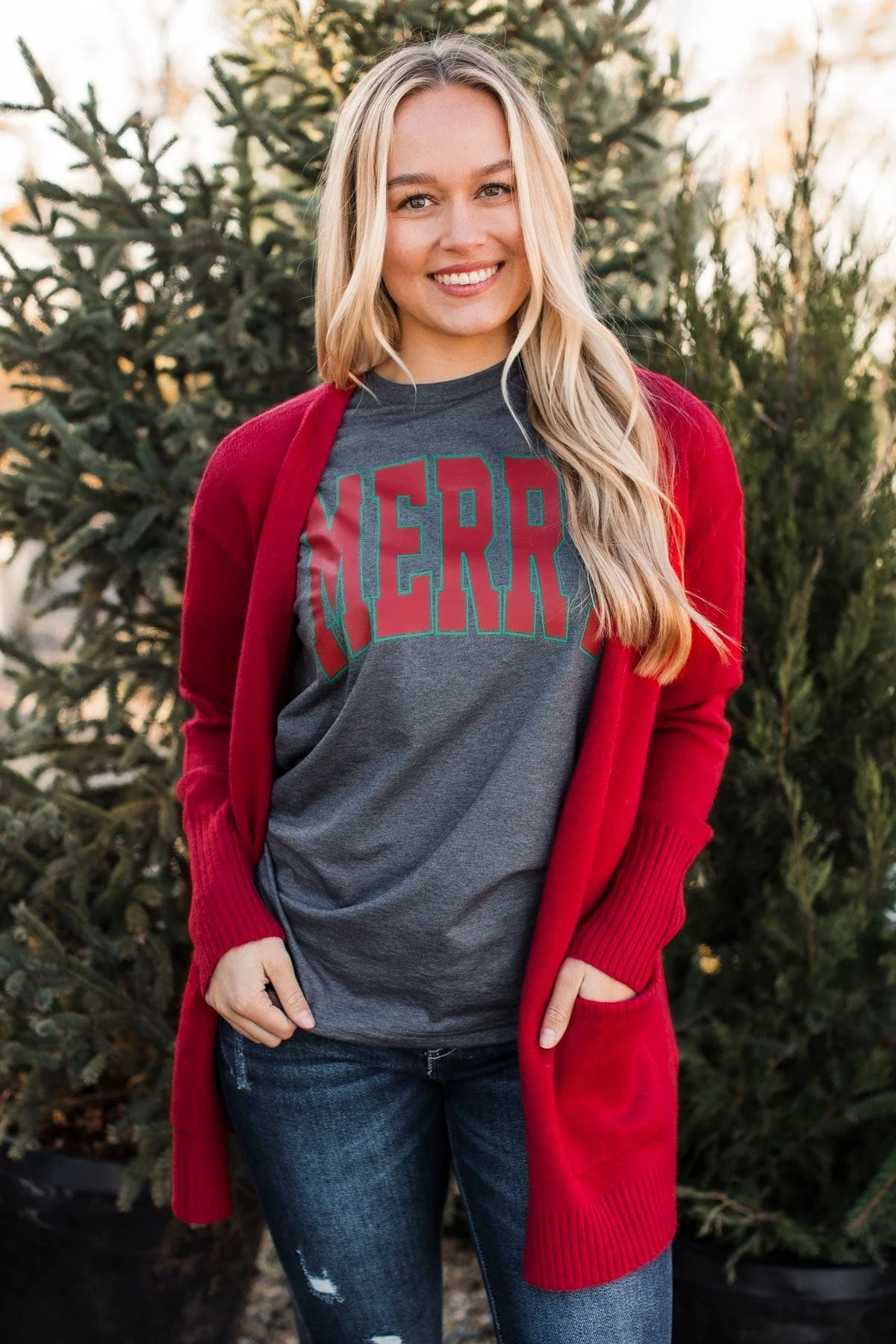 Incredibly Cool Knit Cardigan- Holiday Red - Image 2