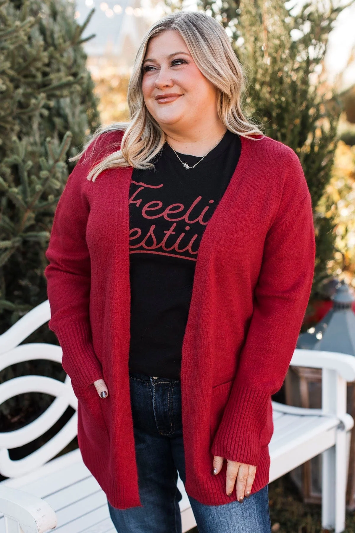 Incredibly Cool Knit Cardigan- Holiday Red - Image 3
