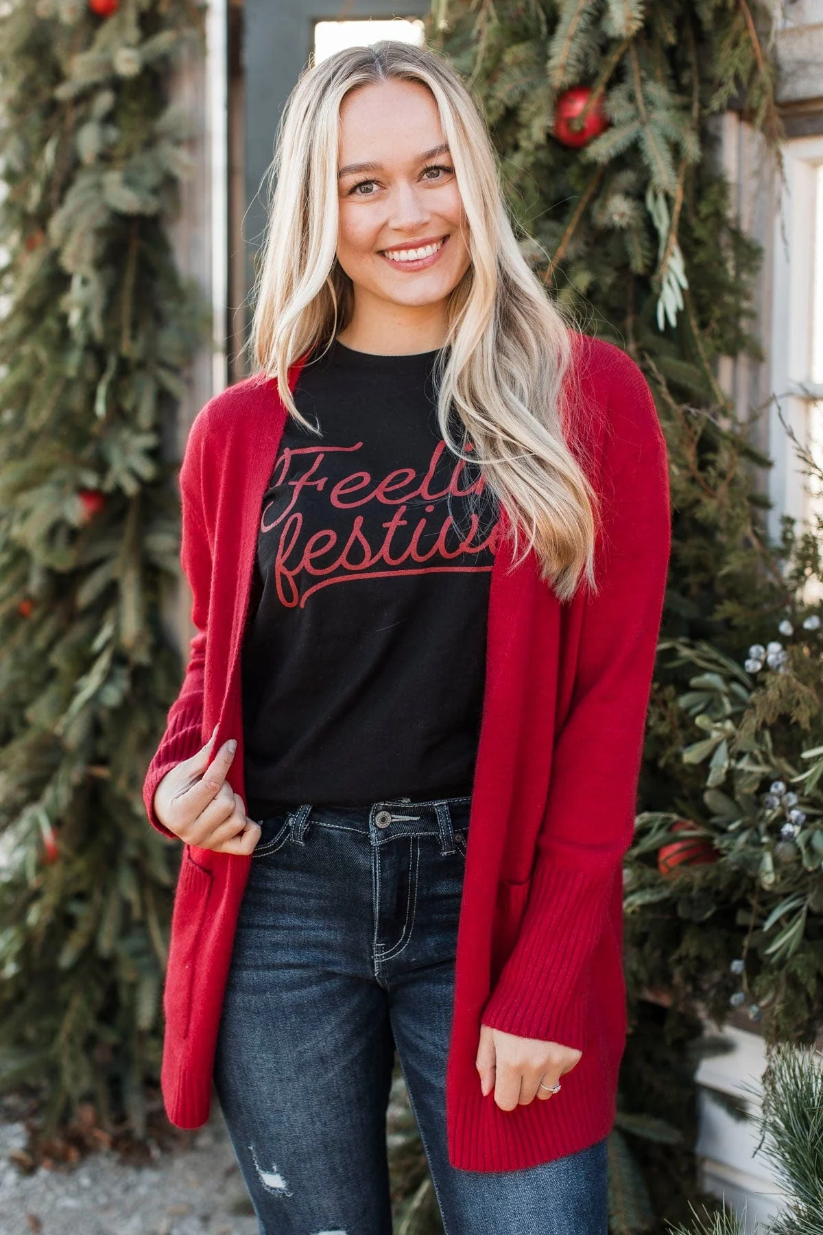 Incredibly Cool Knit Cardigan- Holiday Red - Image 4
