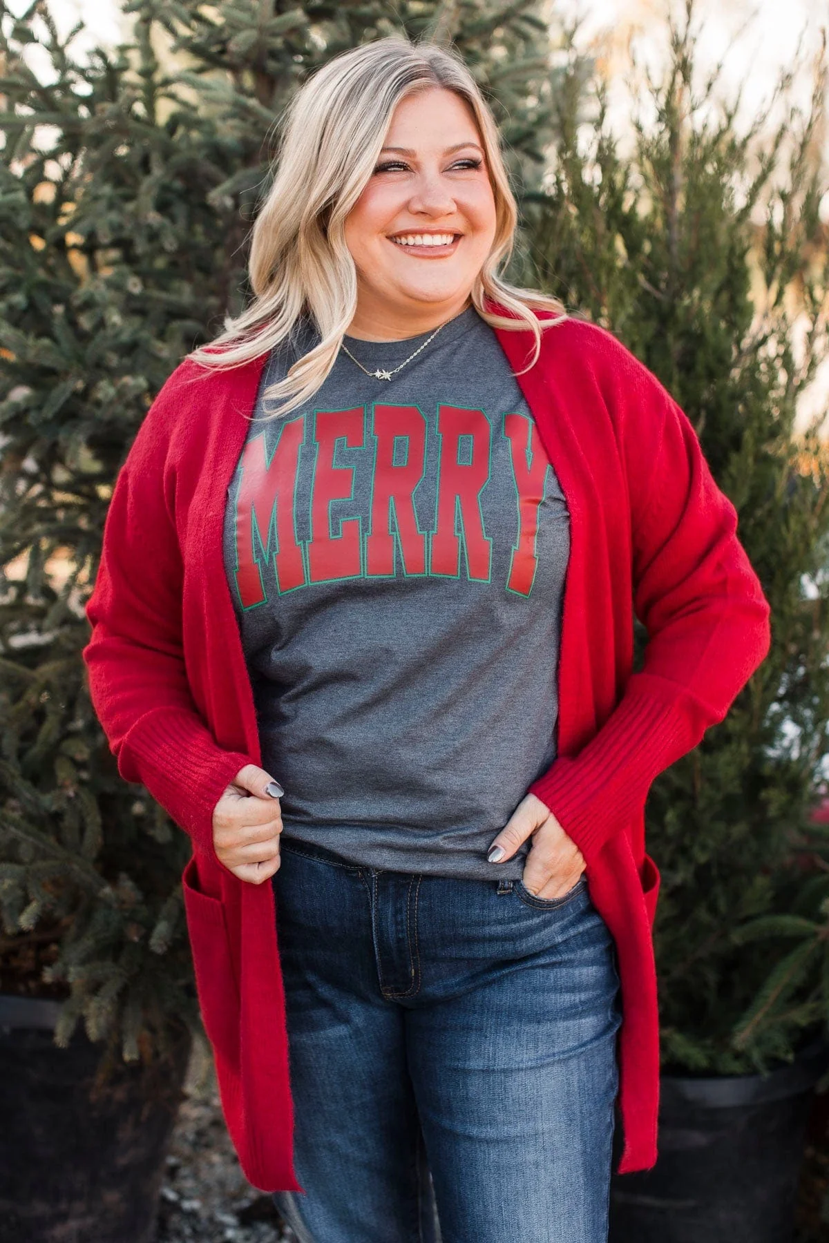 Incredibly Cool Knit Cardigan- Holiday Red - Image 5
