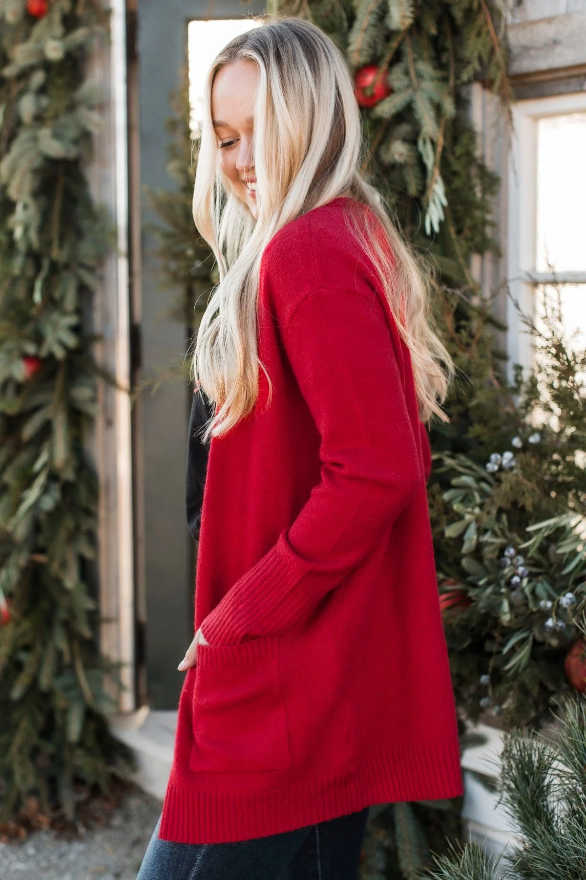 Incredibly Cool Knit Cardigan- Holiday Red - Image 6