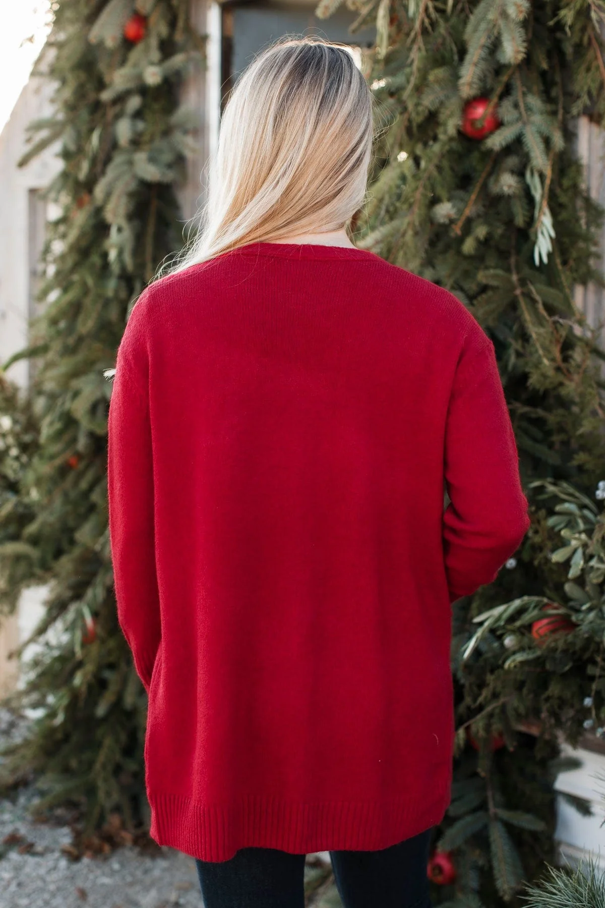 Incredibly Cool Knit Cardigan- Holiday Red - Image 8