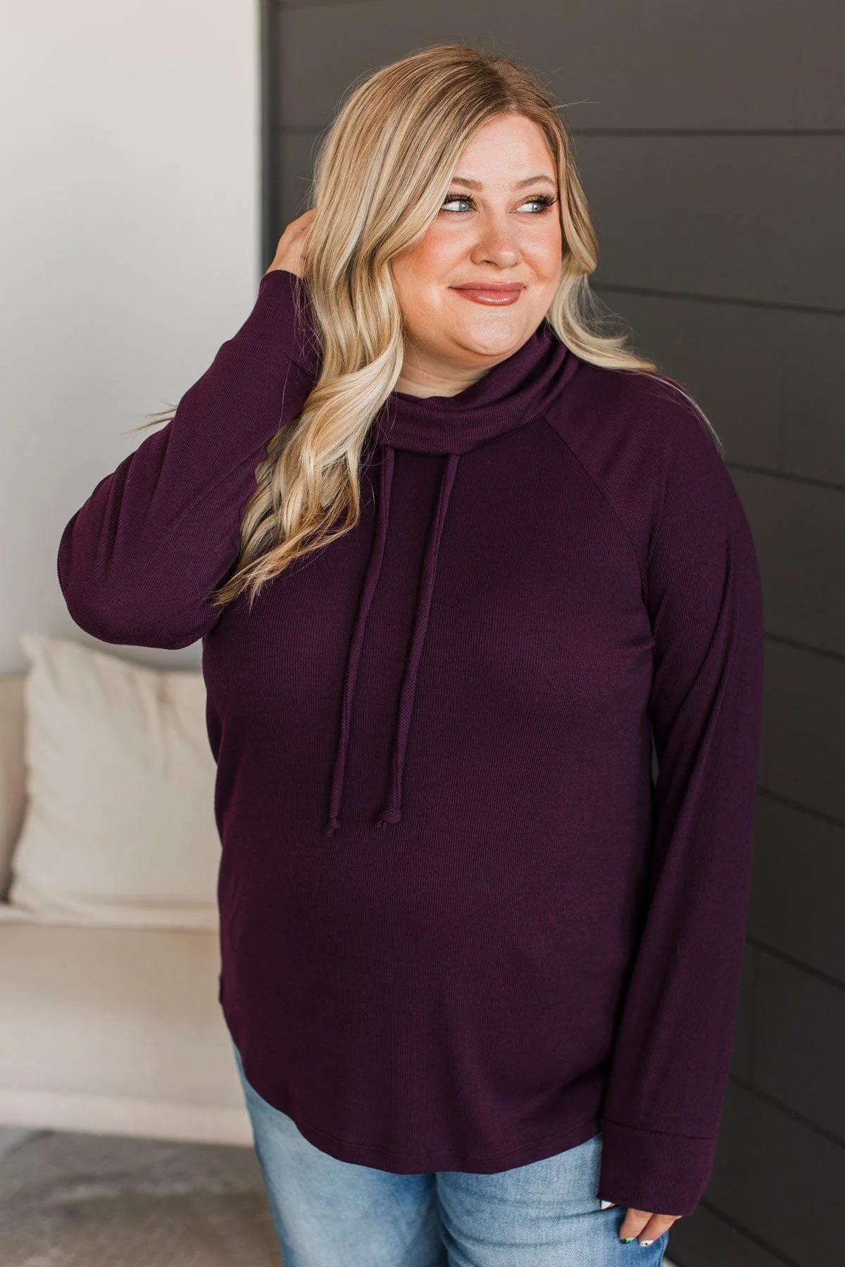 Incredibly Cute Cowl Neck Top- Plum - Image 2