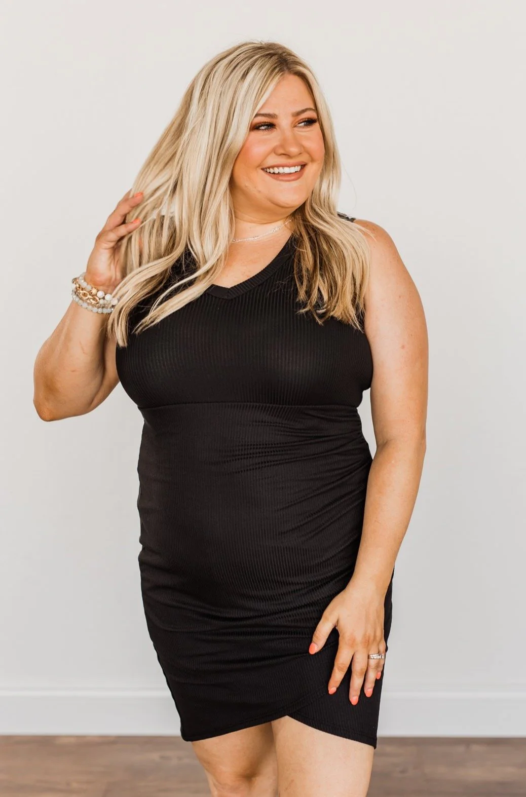 Independent Woman Ribbed Knit Dress- Black - Image 3