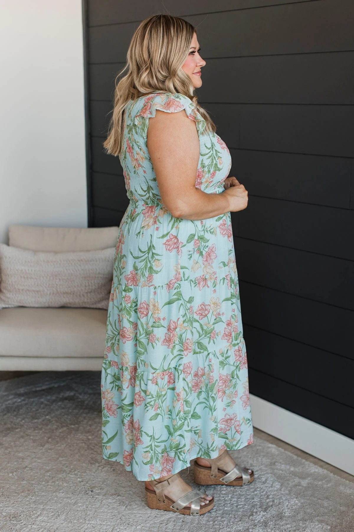 Indescribable Feeling Floral Midi Dress- Dusty Mint & Sage - Image 4
