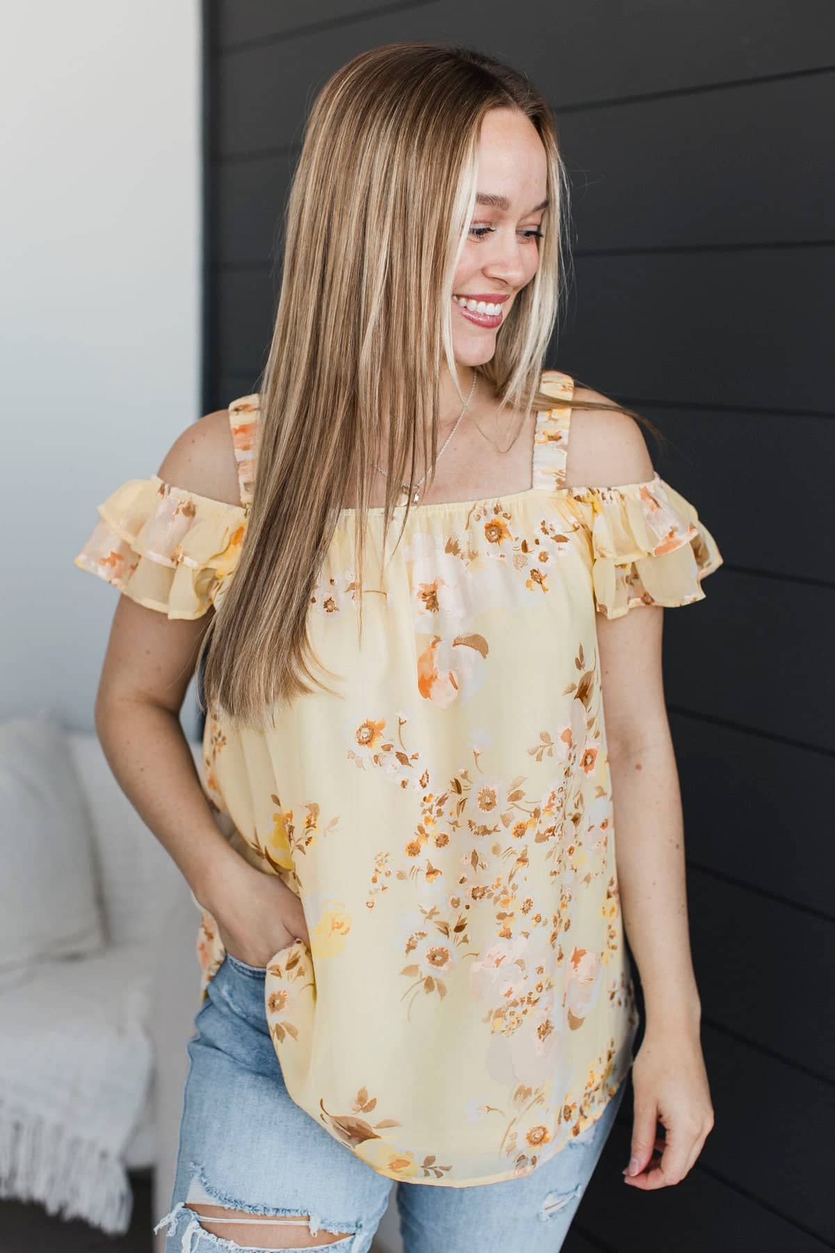Infinite Beauty Off-The-Shoulder Ruffle Top- Light Yellow - Image 7