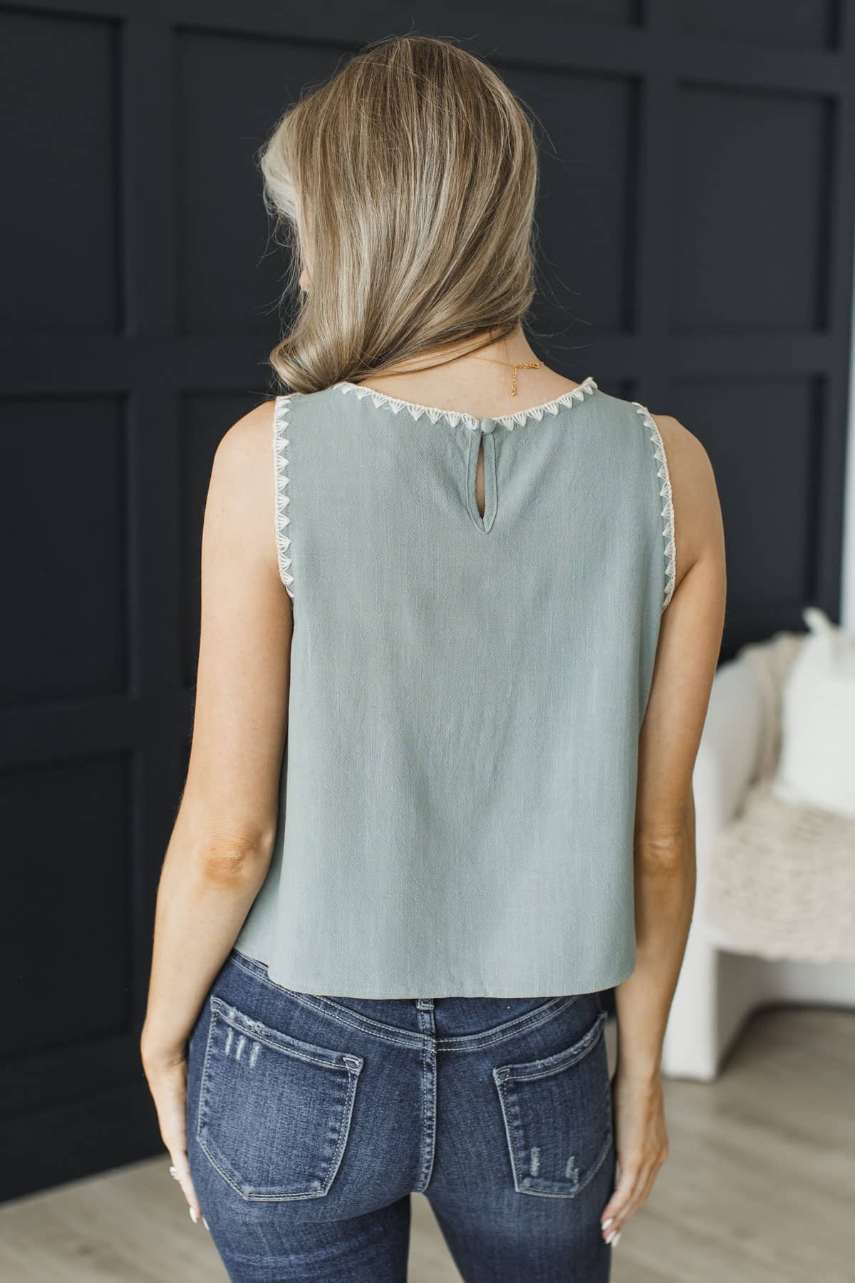 Infinite Charm Embroidered Tank Top- Dusty Jade - Image 7