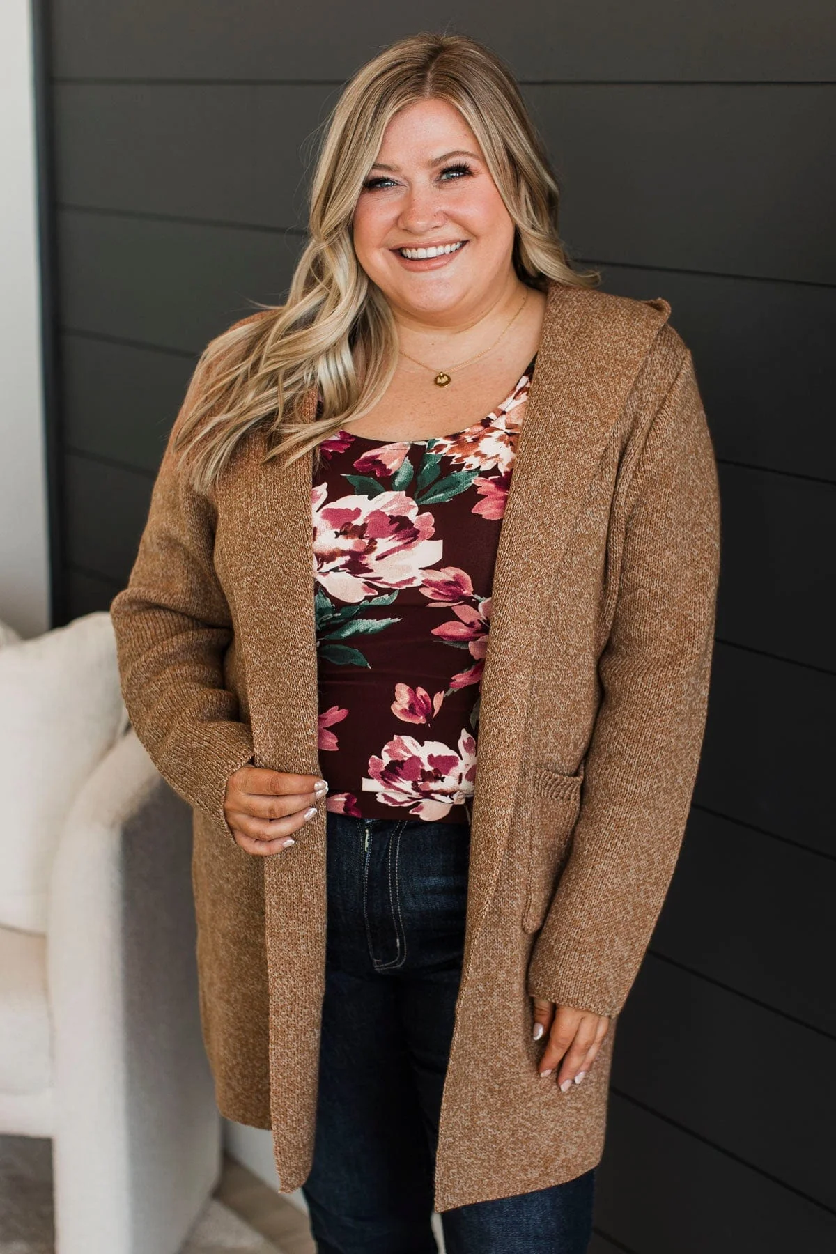 Inherent Joy Hooded Cardigan- Camel - Image 2