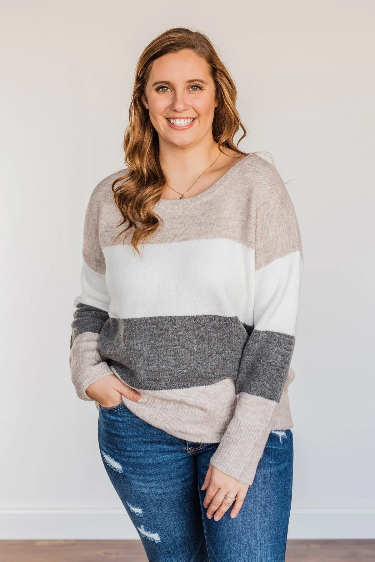 Inspirational Sights Color Block Sweater- Beige & Charcoal - Image 3