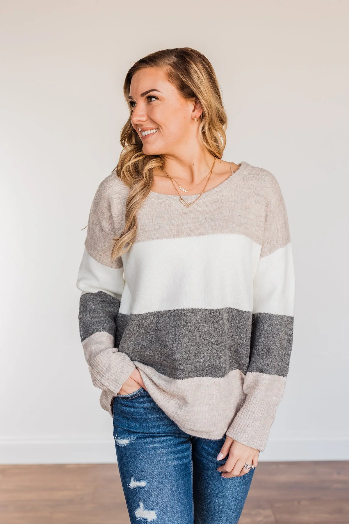 Inspirational Sights Color Block Sweater- Beige & Charcoal - Image 8