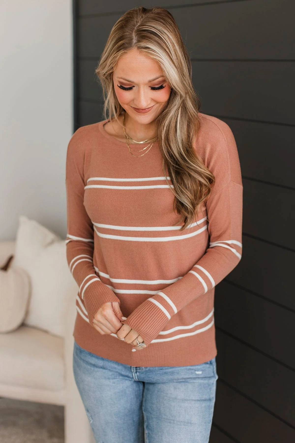 Inspirational Talks Striped Sweater- Terracotta - Image 4