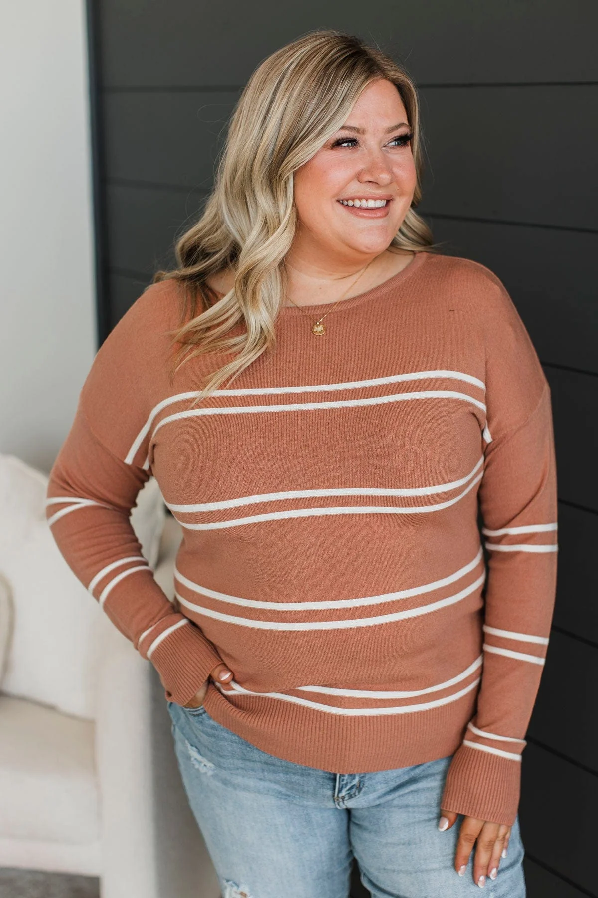 Inspirational Talks Striped Sweater- Terracotta - Image 5