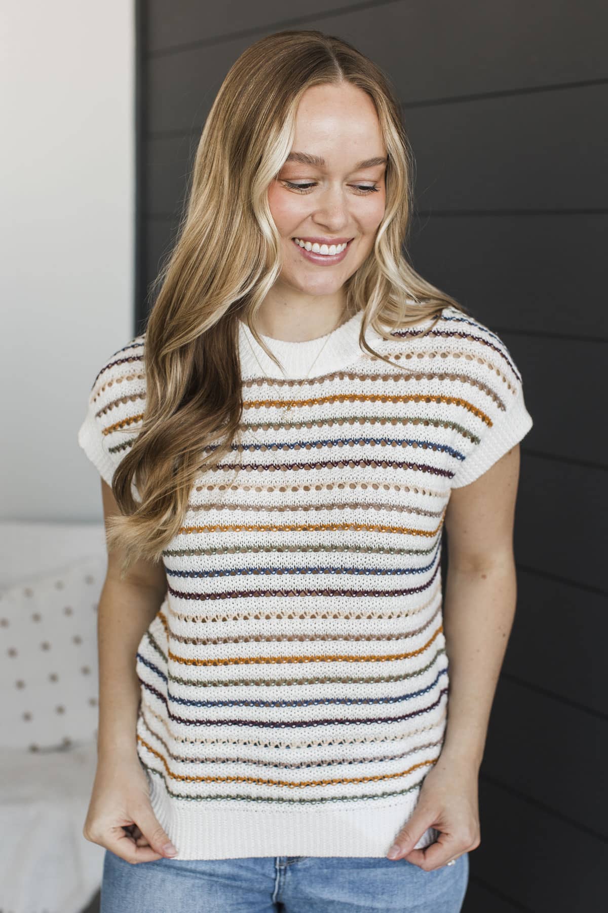 Inspire Greatness Striped Knit Top- Ivory, Navy, & Plum - Image 2