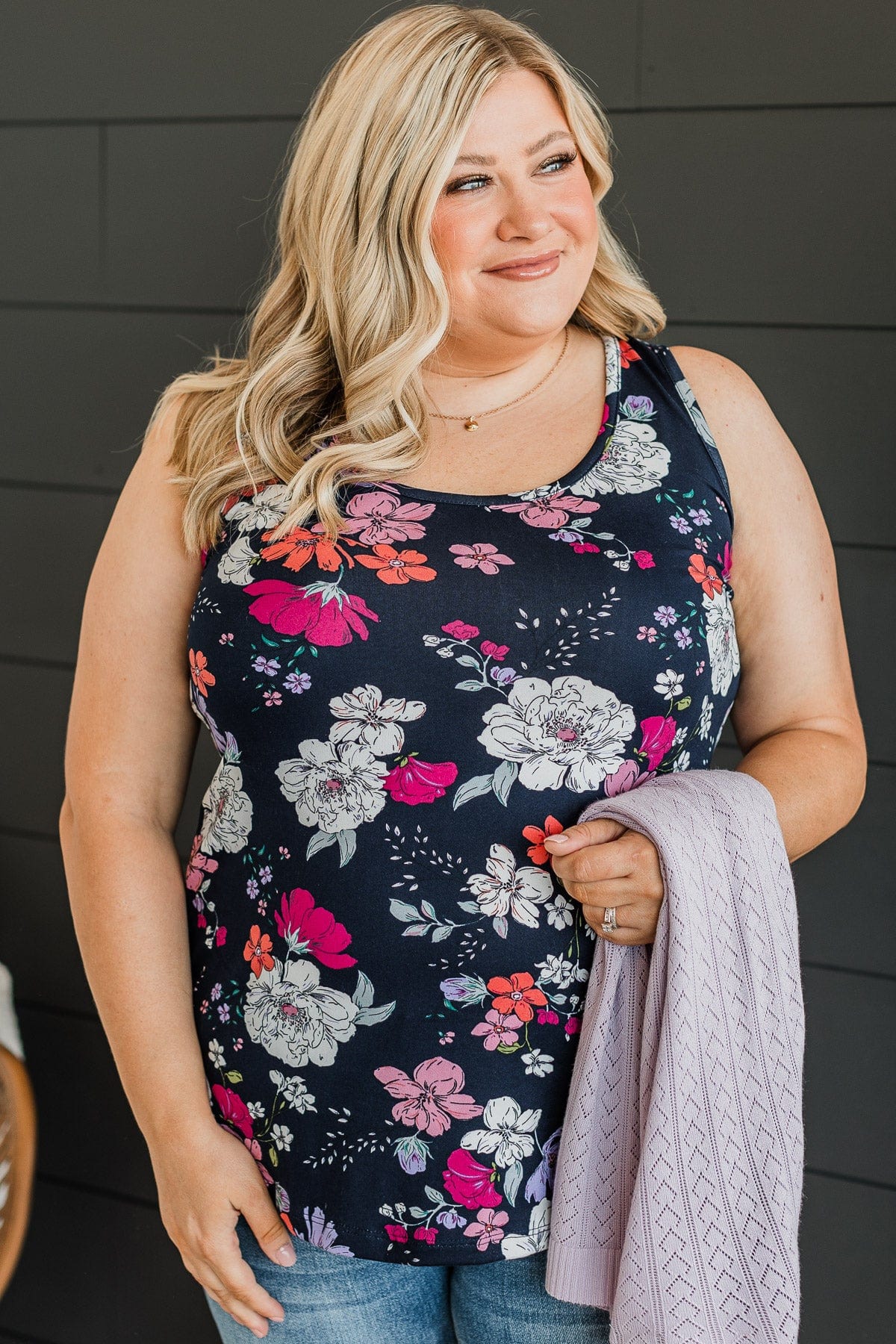 Inspire Me Floral Tank Top- Navy - Image 4