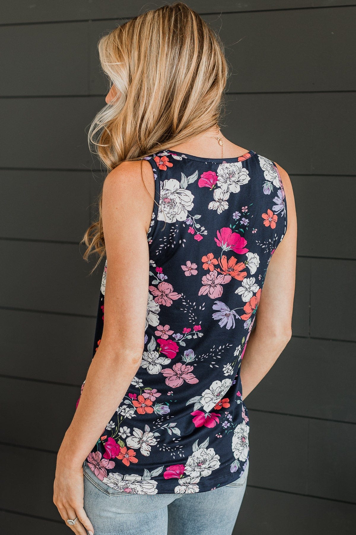 Inspire Me Floral Tank Top- Navy - Image 8