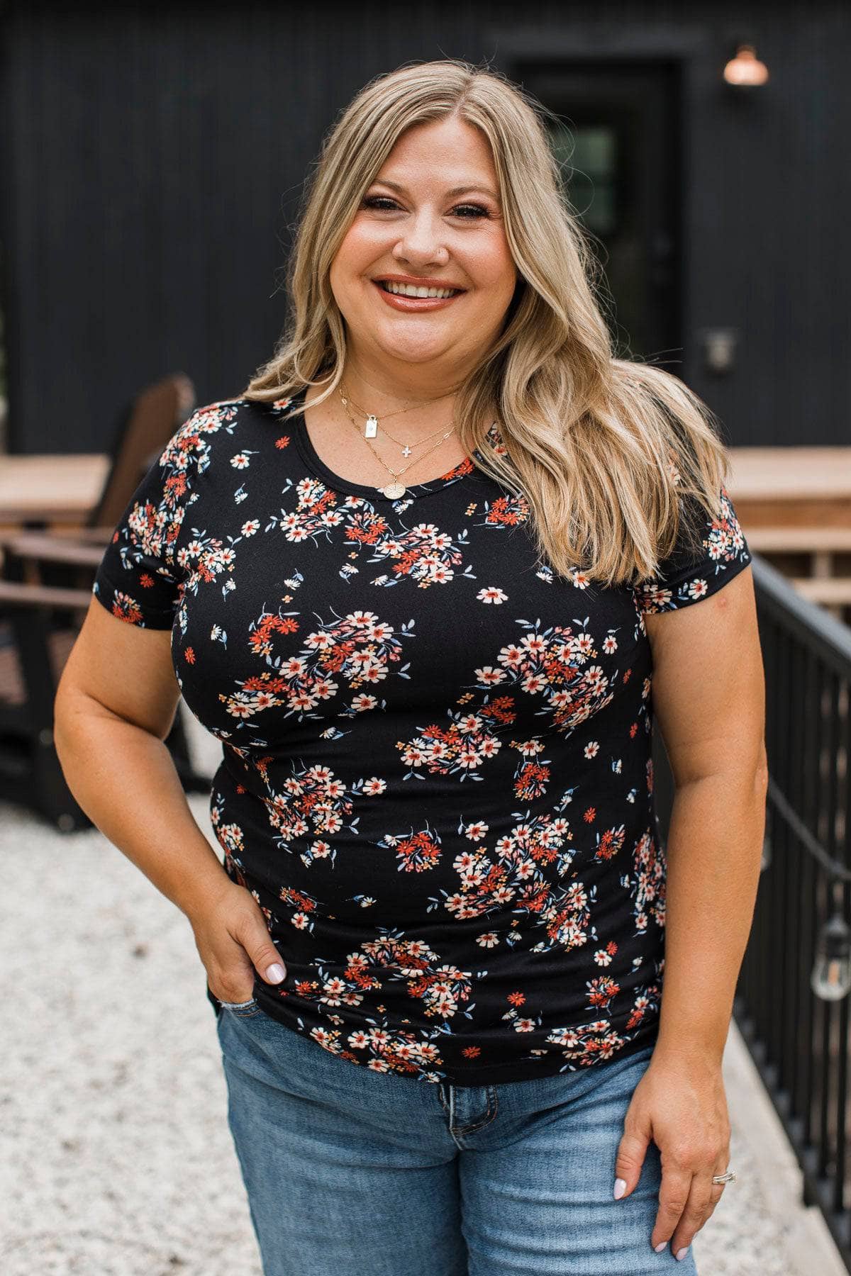 Inspire Others Short Sleeve Floral Top- Black - Image 5