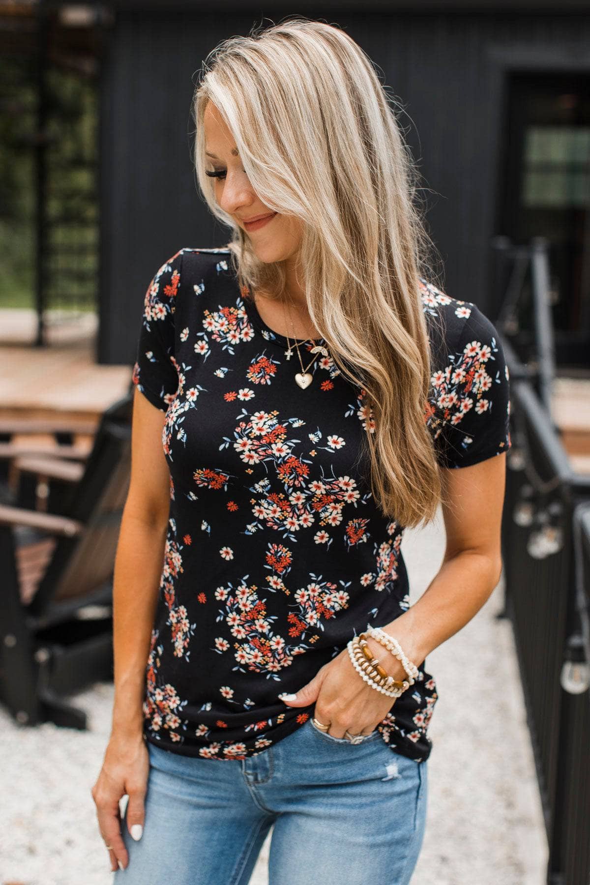 Inspire Others Short Sleeve Floral Top- Black - Image 6