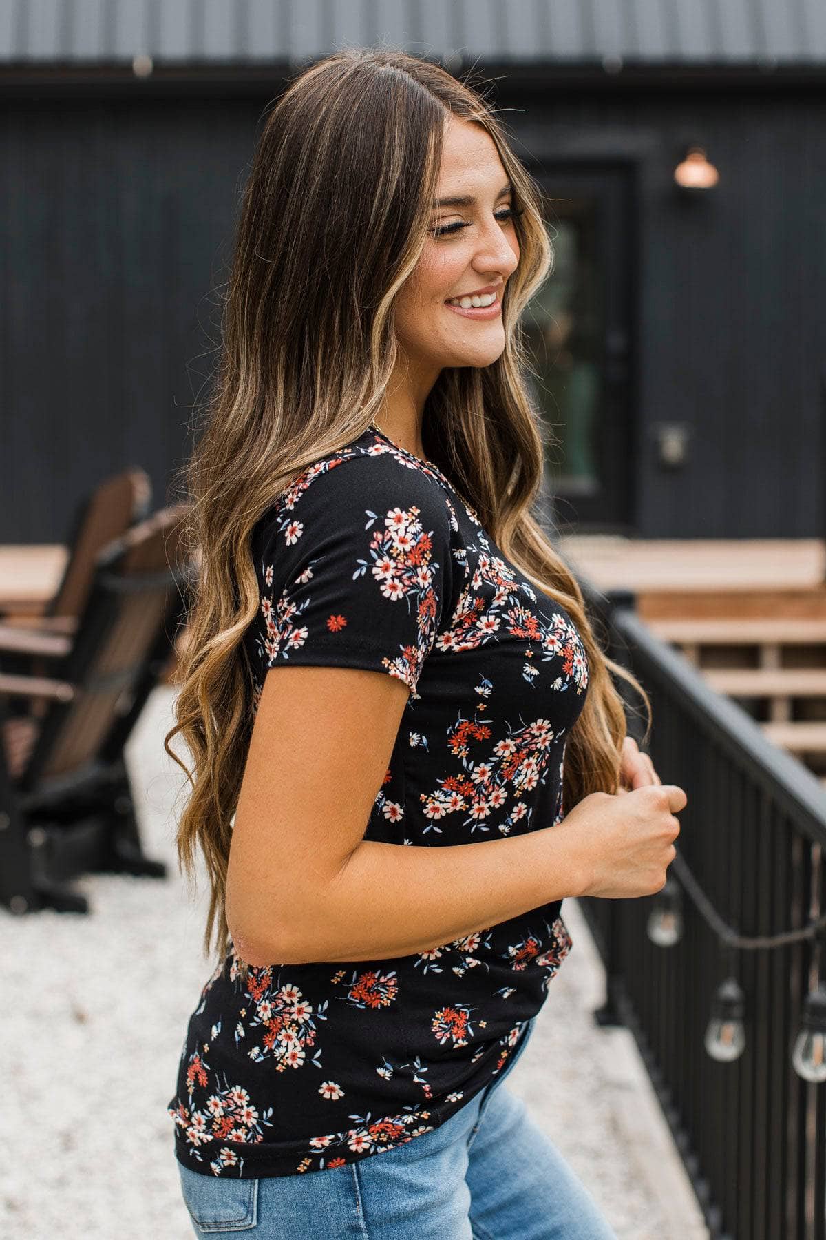 Inspire Others Short Sleeve Floral Top- Black - Image 7