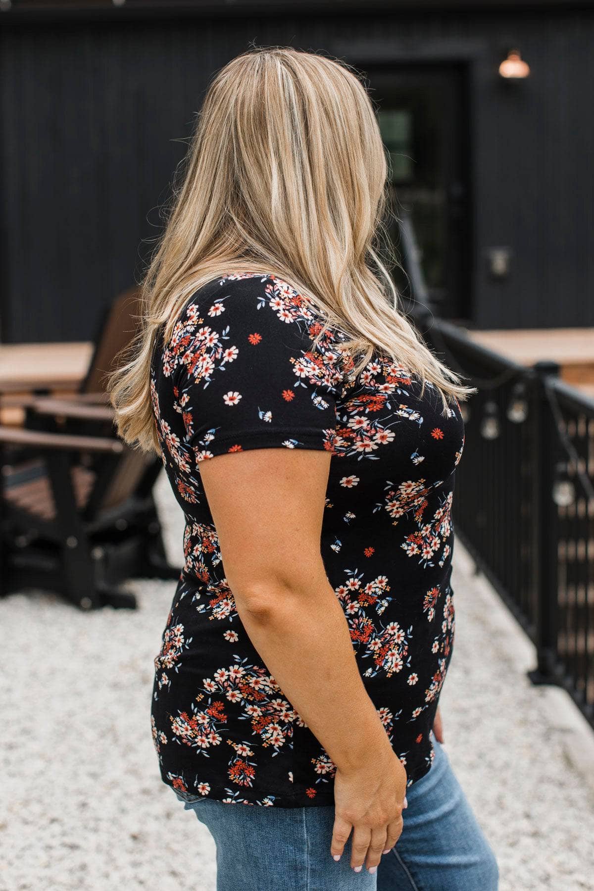Inspire Others Short Sleeve Floral Top- Black - Image 8