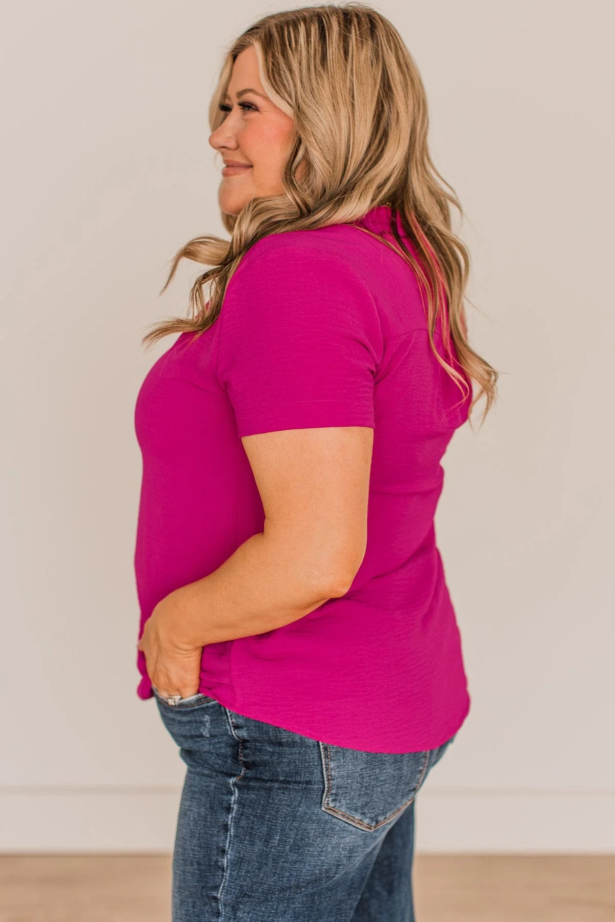 Inspire Romance V-Neck Blouse- Dark Fuchsia - Image 6