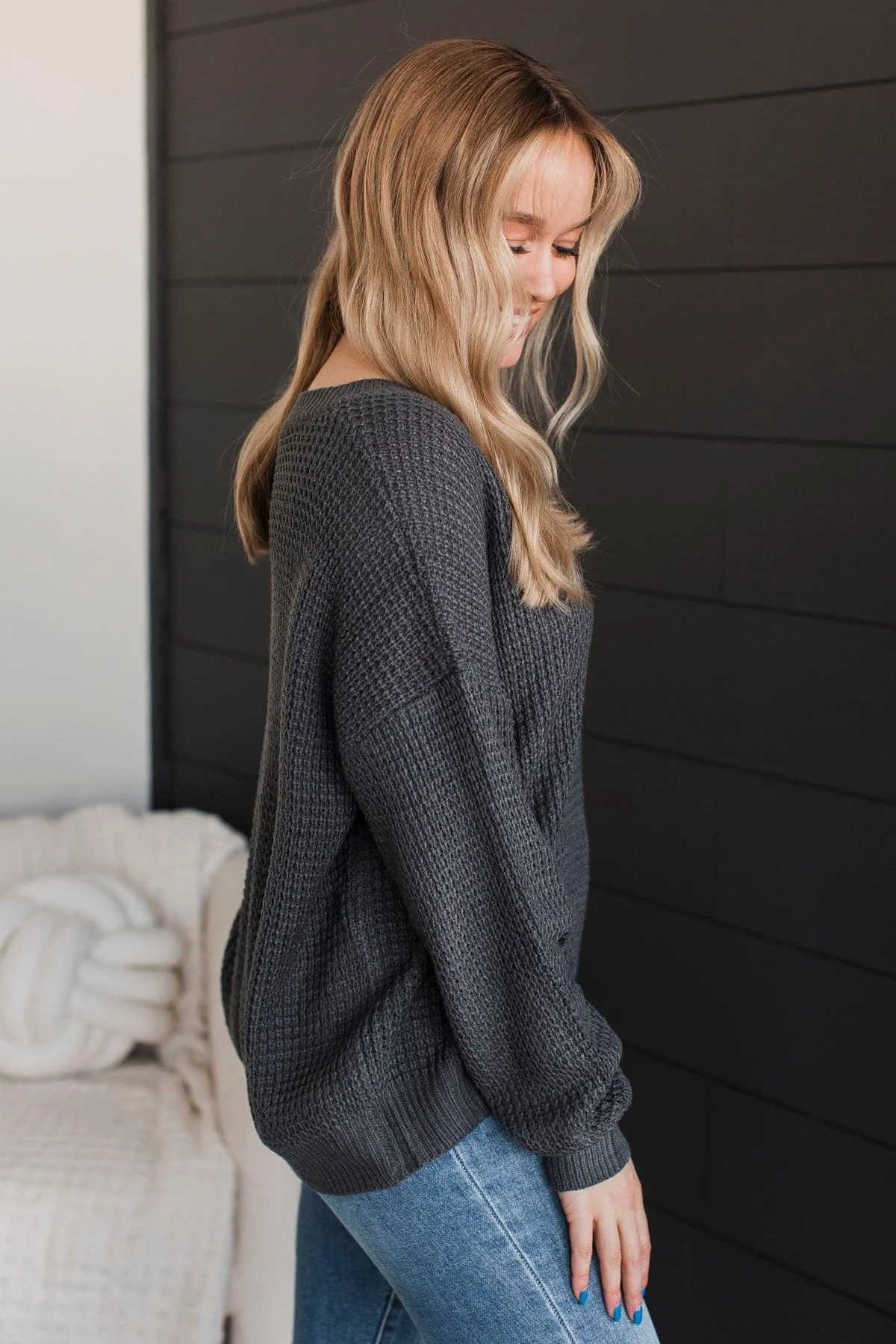 Inspiring Love V-Neck Sweater- Charcoal - Image 5