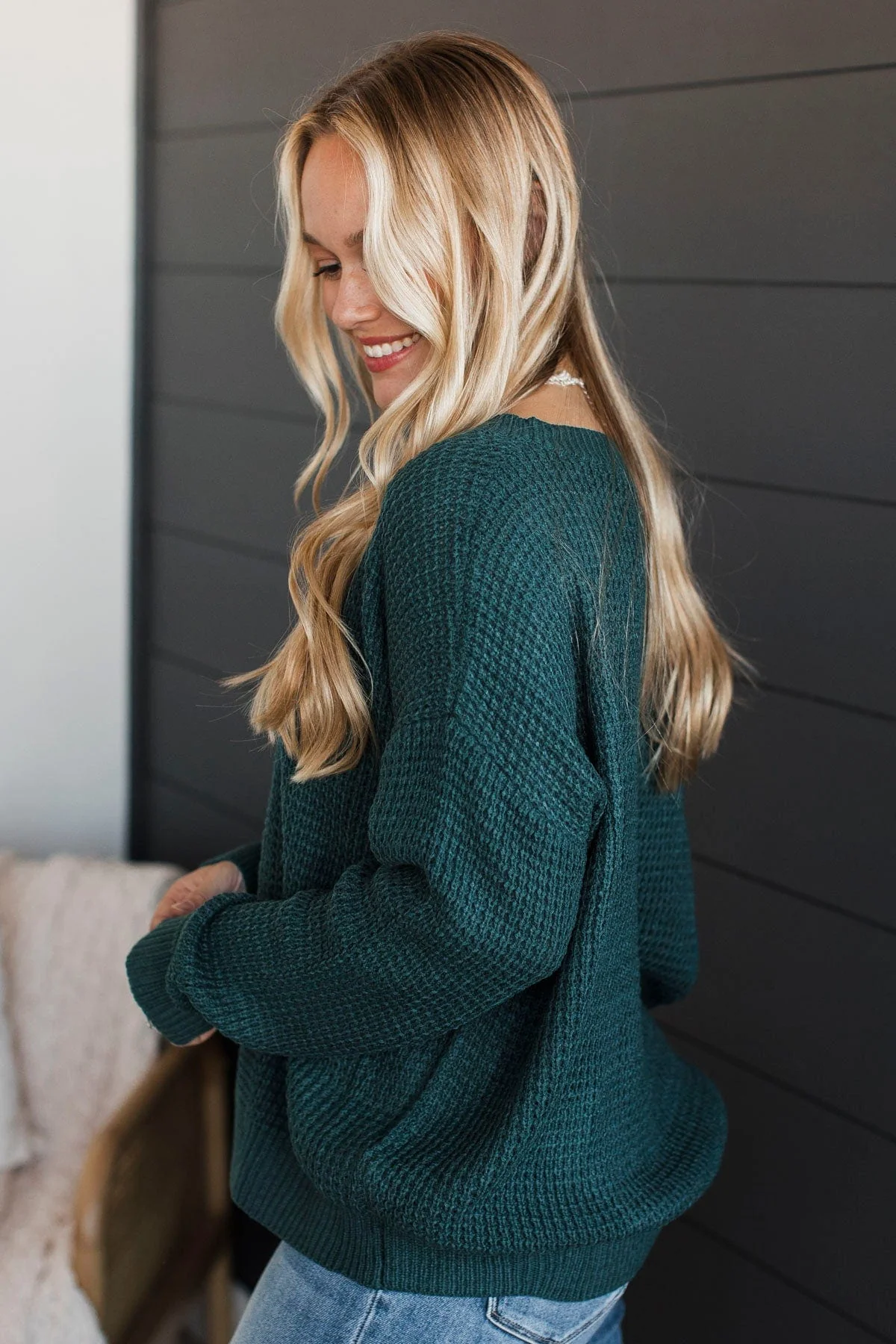 Inspiring Love V-Neck Sweater- Dark Teal - Image 5