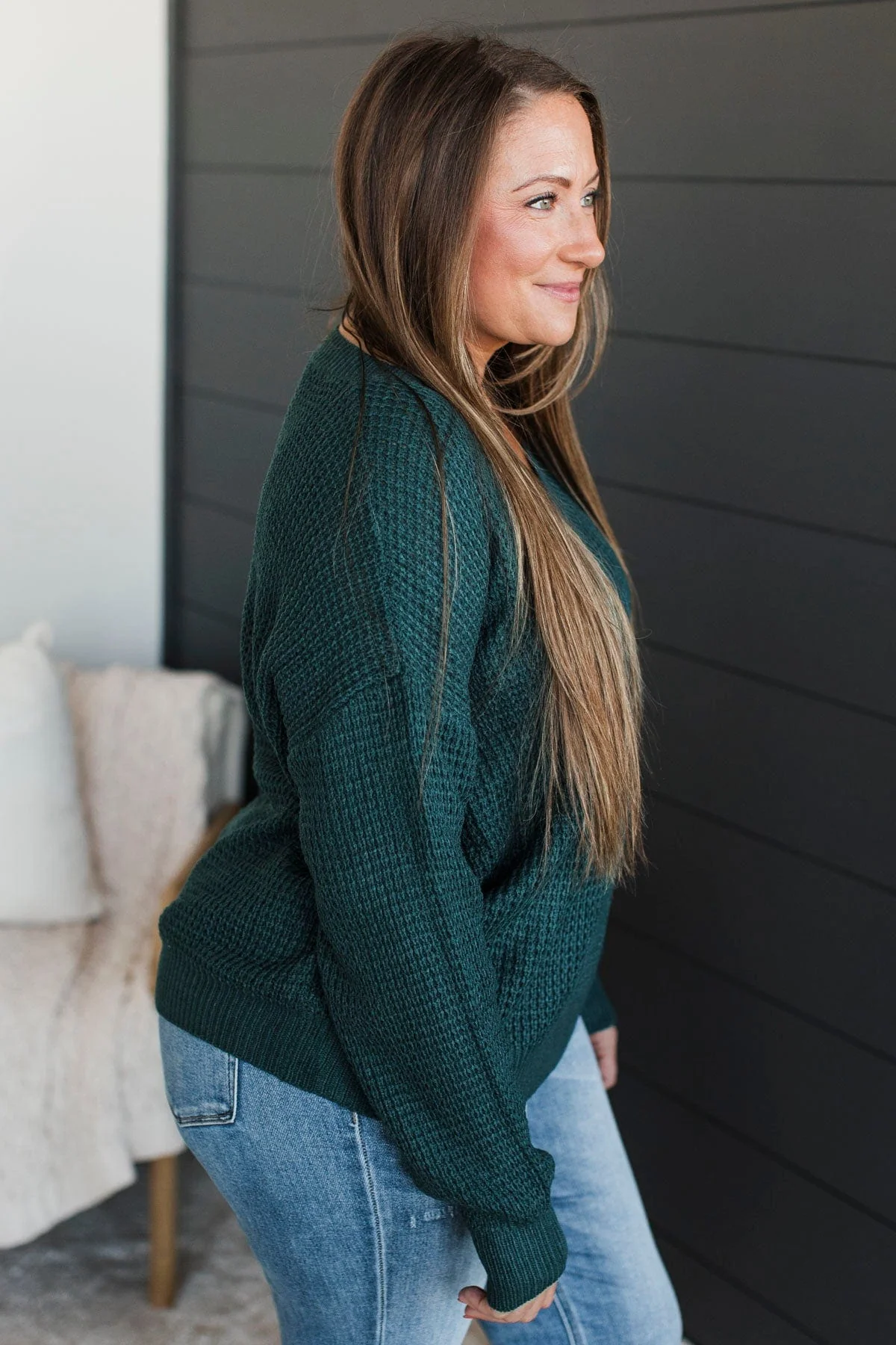 Inspiring Love V-Neck Sweater- Dark Teal - Image 6