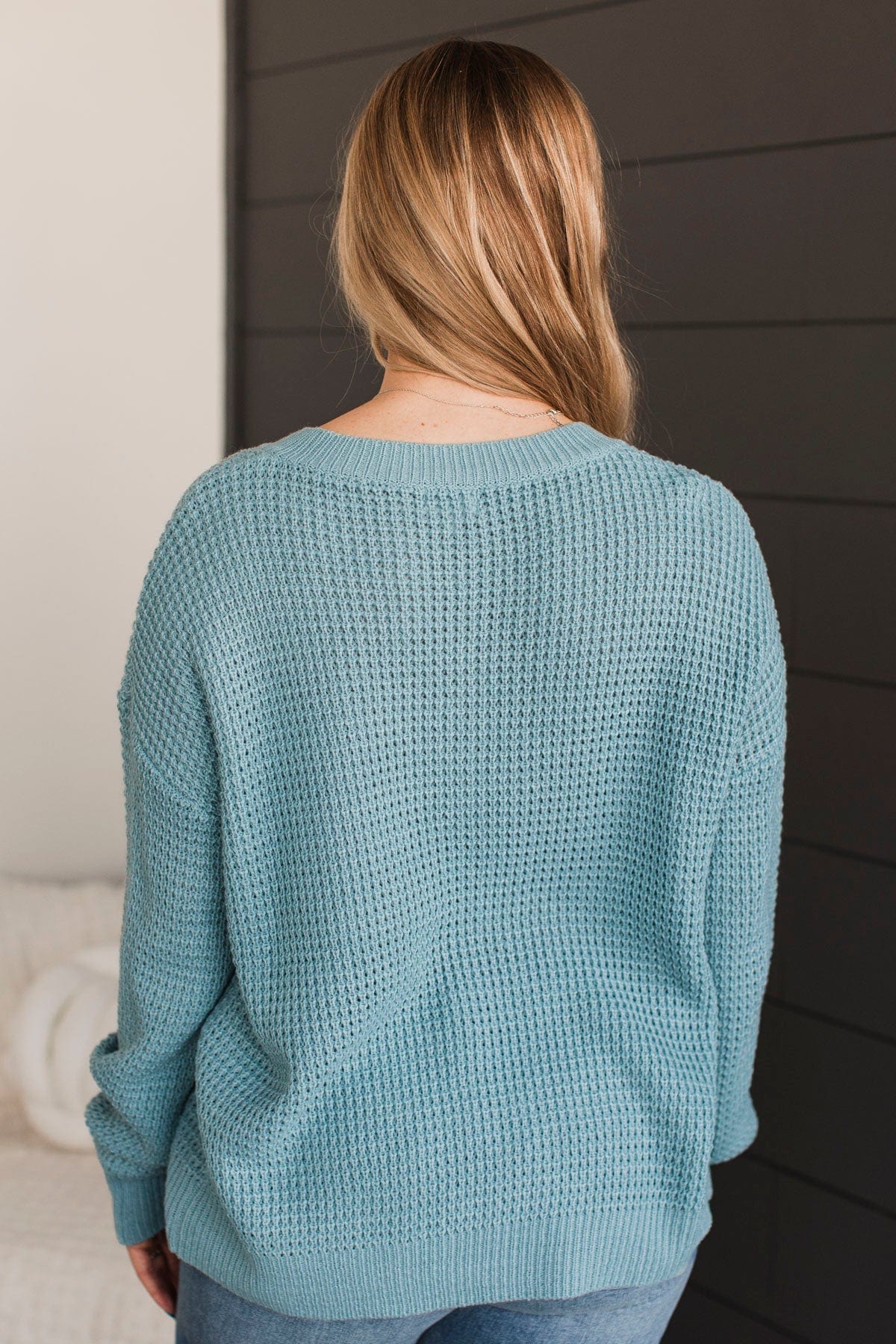 Inspiring Love V-Neck Sweater- Dusty Teal - Image 6