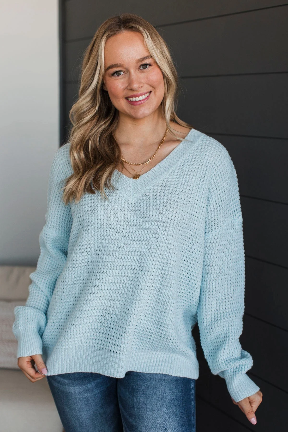 Inspiring Love V-Neck Sweater- Light Blue - Image 2