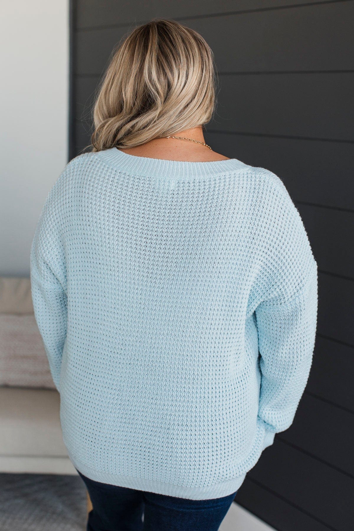 Inspiring Love V-Neck Sweater- Light Blue - Image 7