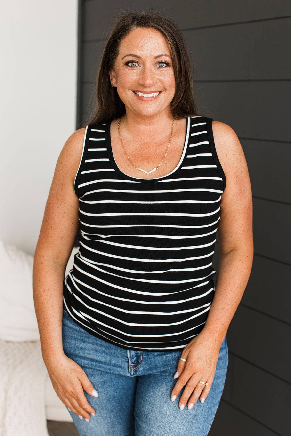 Inspiring Moments Striped Tank Top- Black - Image 2