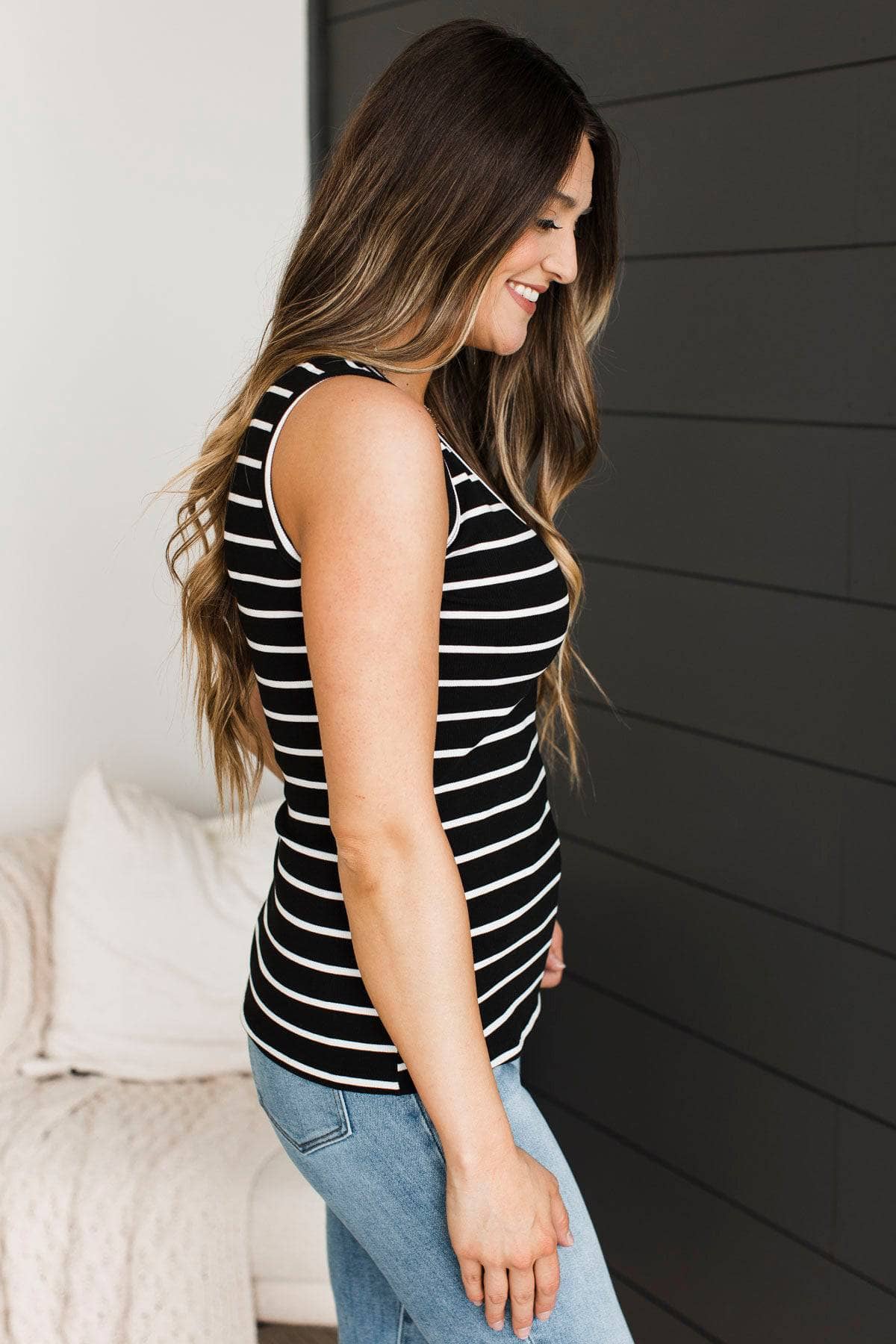 Inspiring Moments Striped Tank Top- Black - Image 5
