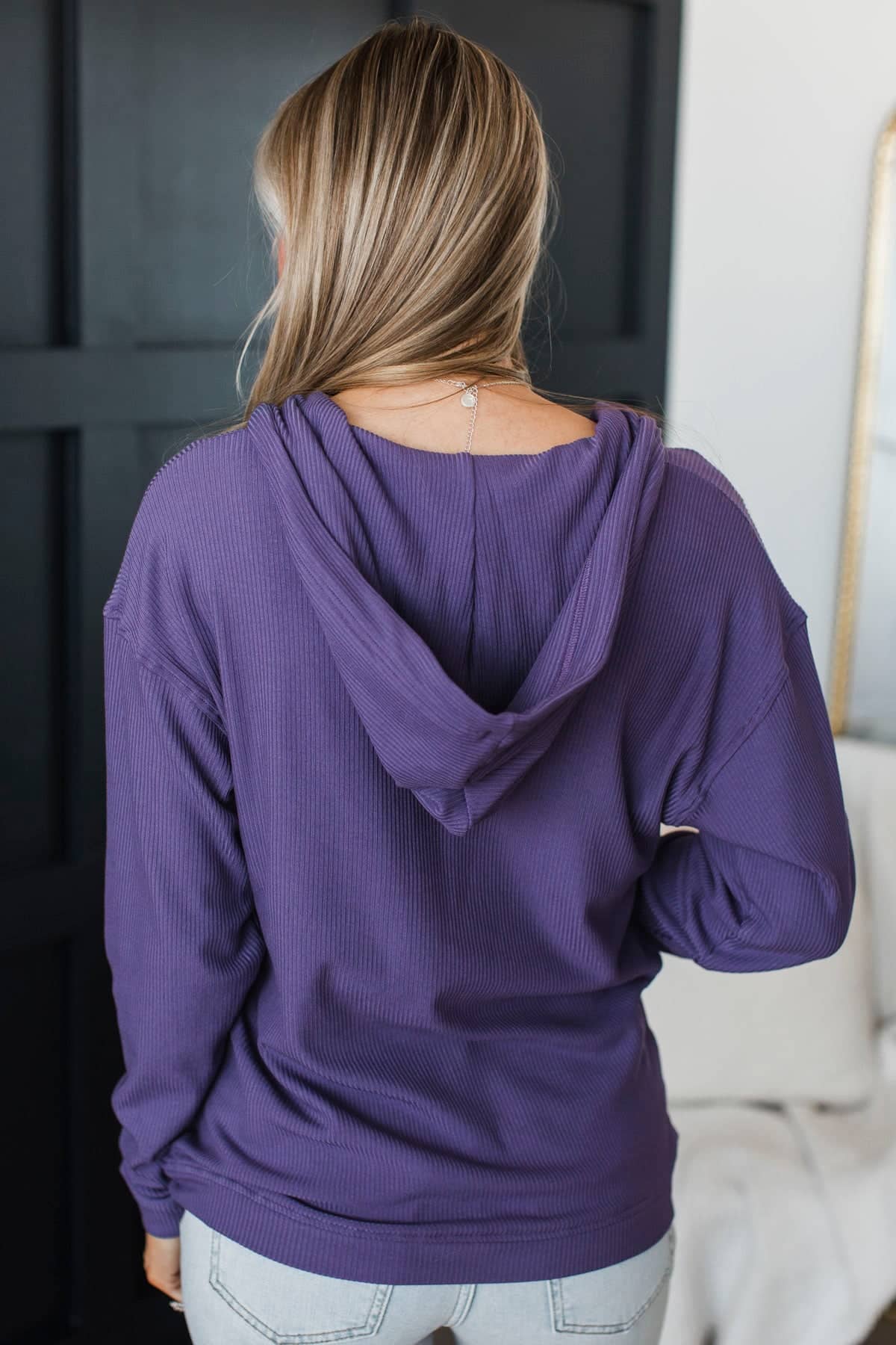 Instant Happiness Ribbed Lightweight Hoodie- Indigo - Image 7
