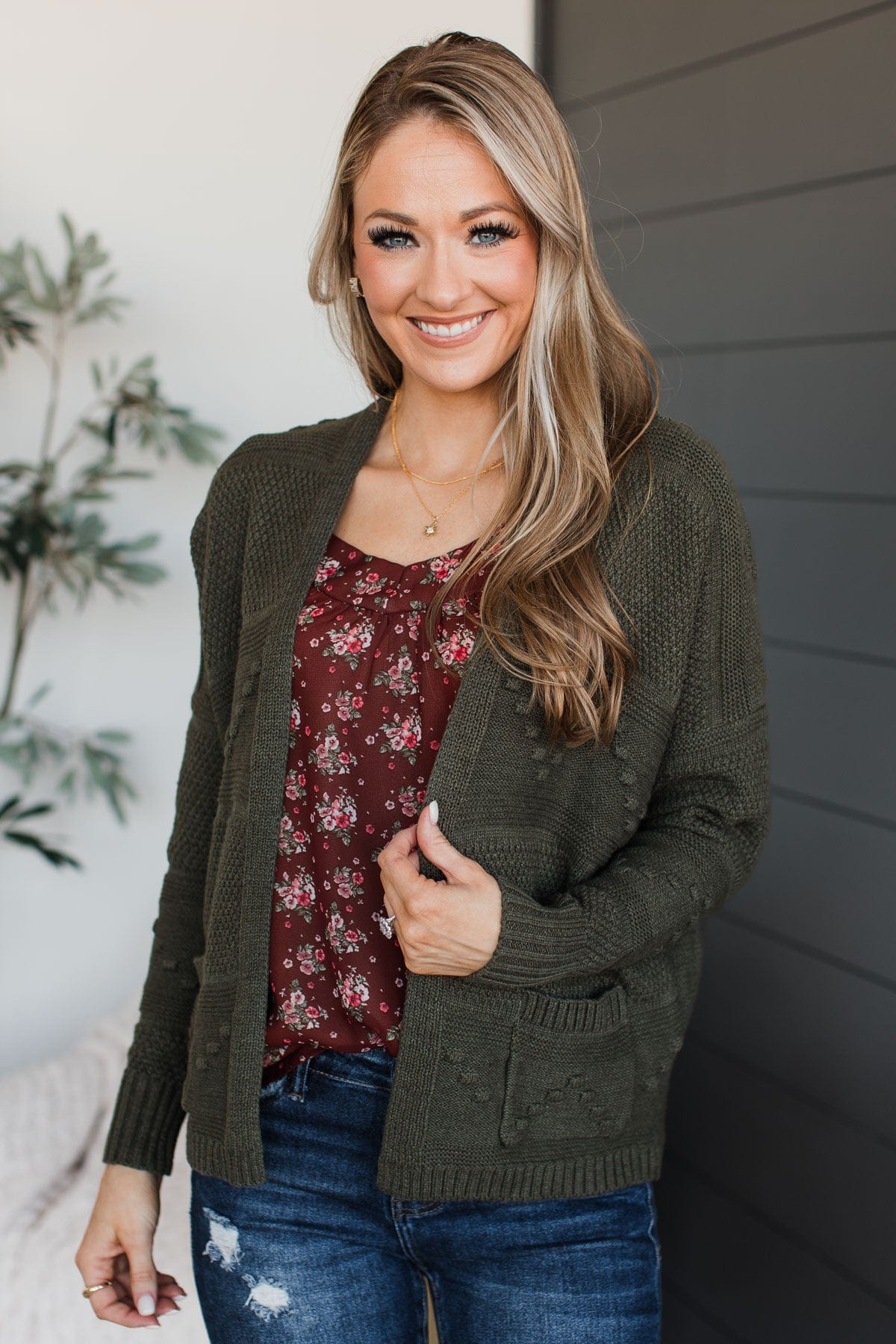 Instantly Iconic Knit Cardigan- Dark Olive - Image 2