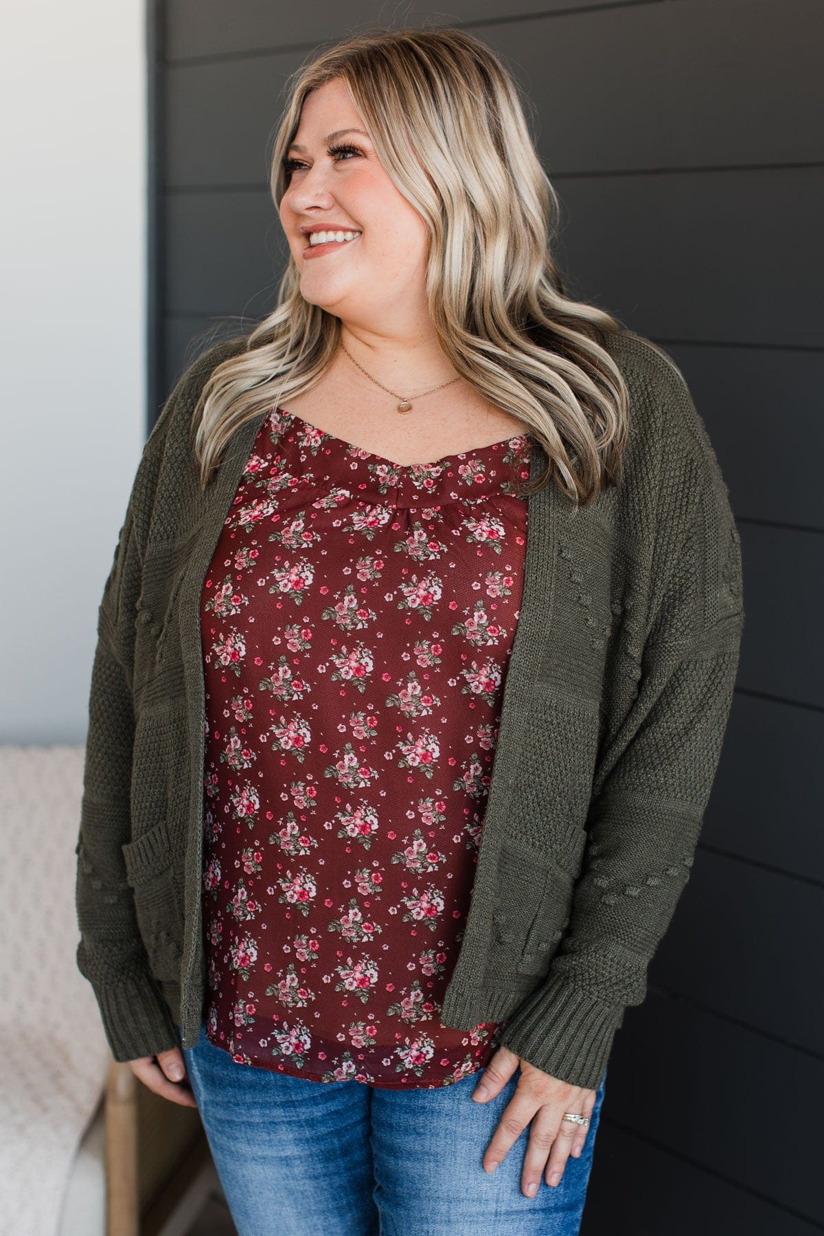 Instantly Iconic Knit Cardigan- Dark Olive - Image 4