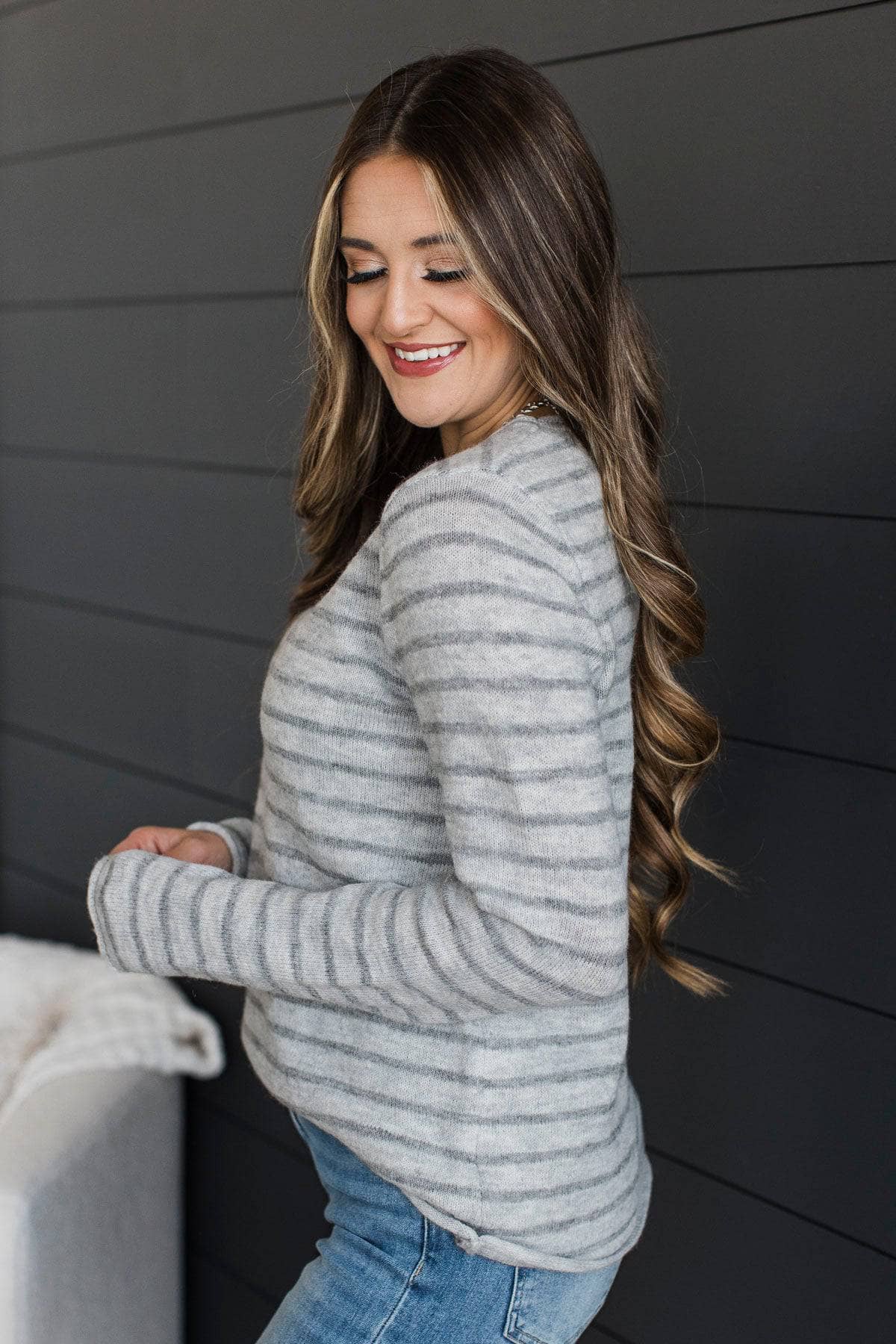 Interested In You Striped Sweater- Heather Grey - Image 6
