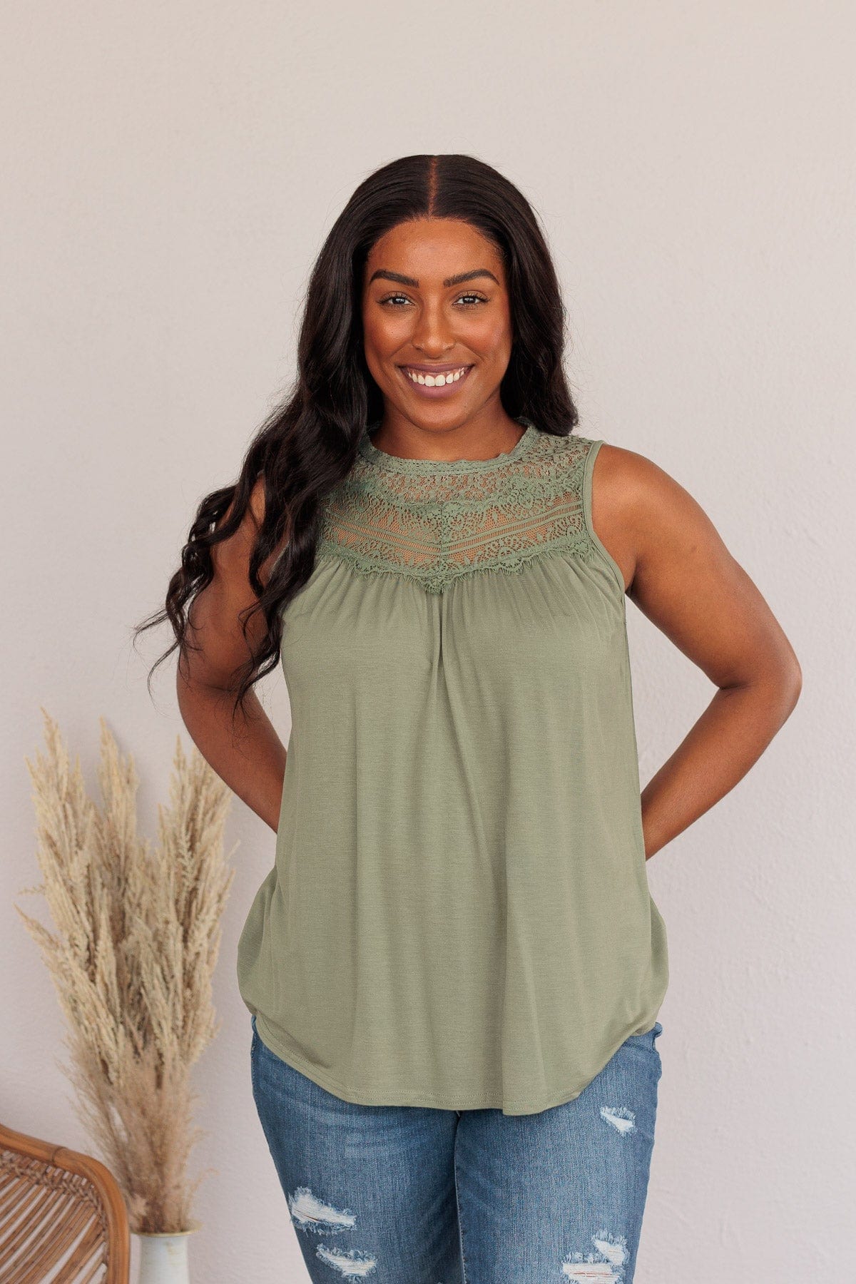 Intertwined Forever Lace Tank- Dusty Sage - Image 3