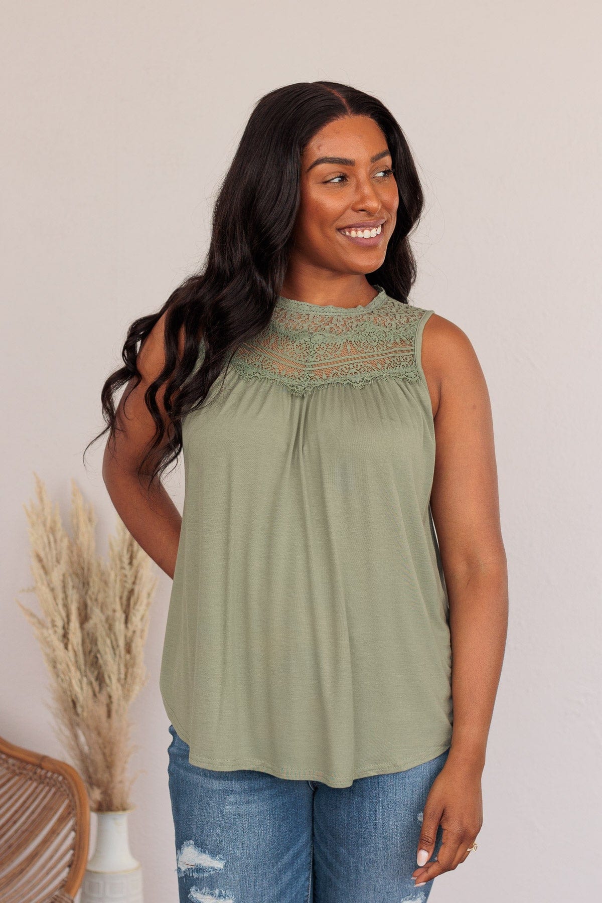 Intertwined Forever Lace Tank- Dusty Sage - Image 6