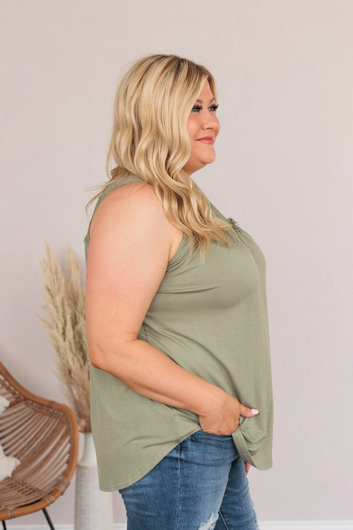 Intertwined Forever Lace Tank- Dusty Sage - Image 8