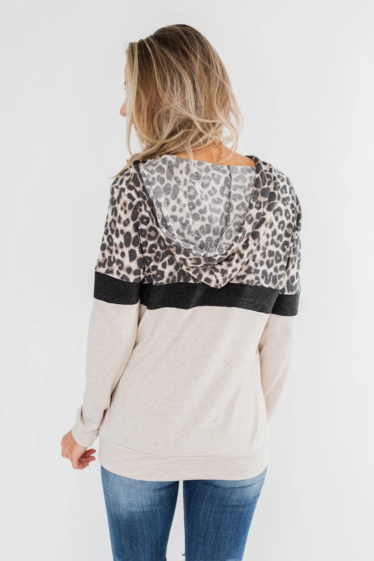 Into the Jungle Color Block Hoodie- Dark Charcoal & Oatmeal - Image 10