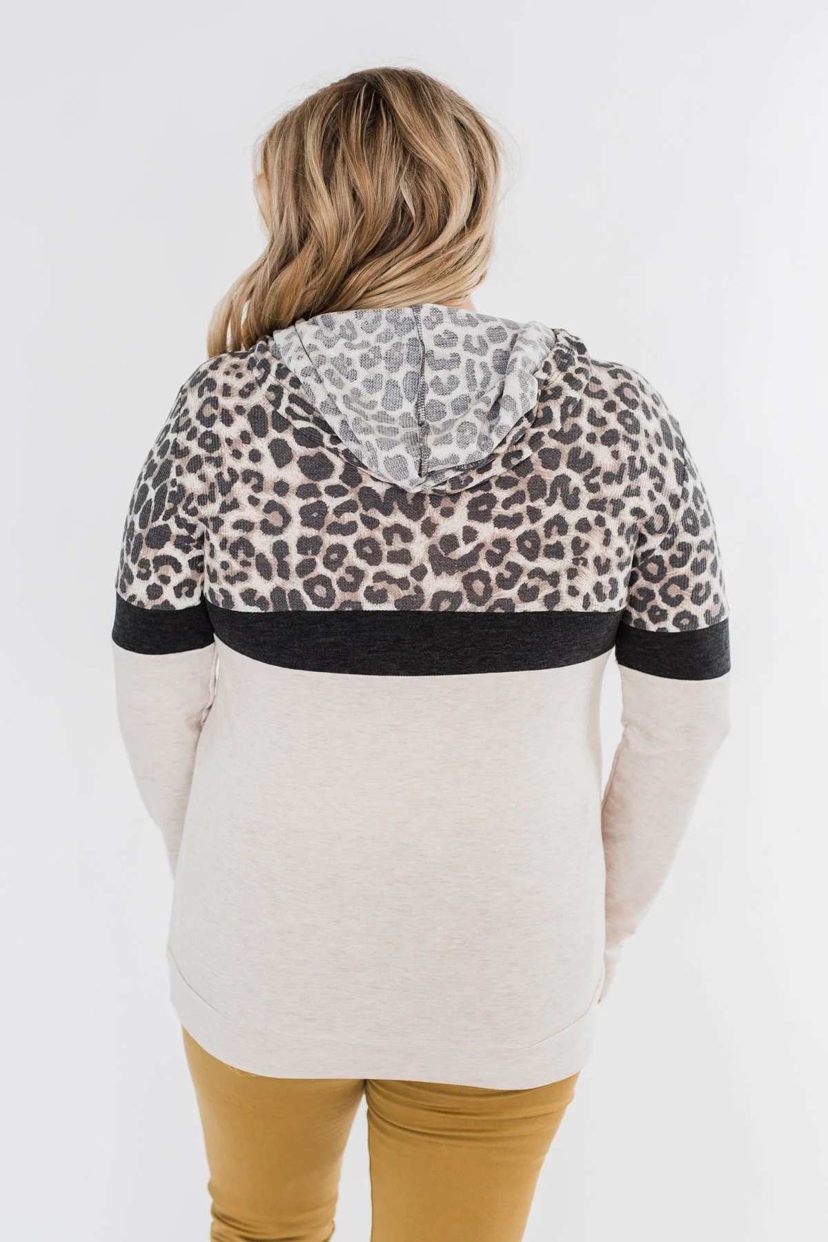 Into the Jungle Color Block Hoodie- Dark Charcoal & Oatmeal - Image 11