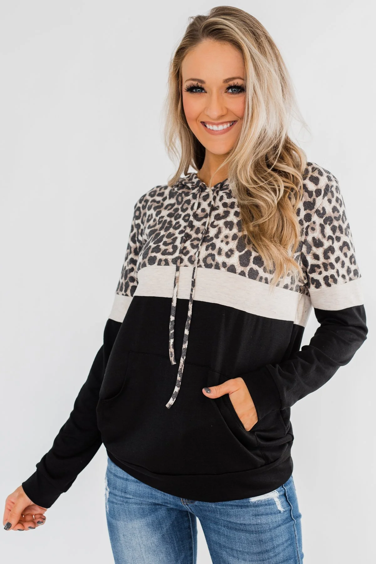 Into the Jungle Color Block Hoodie- Oatmeal & Black - Image 3