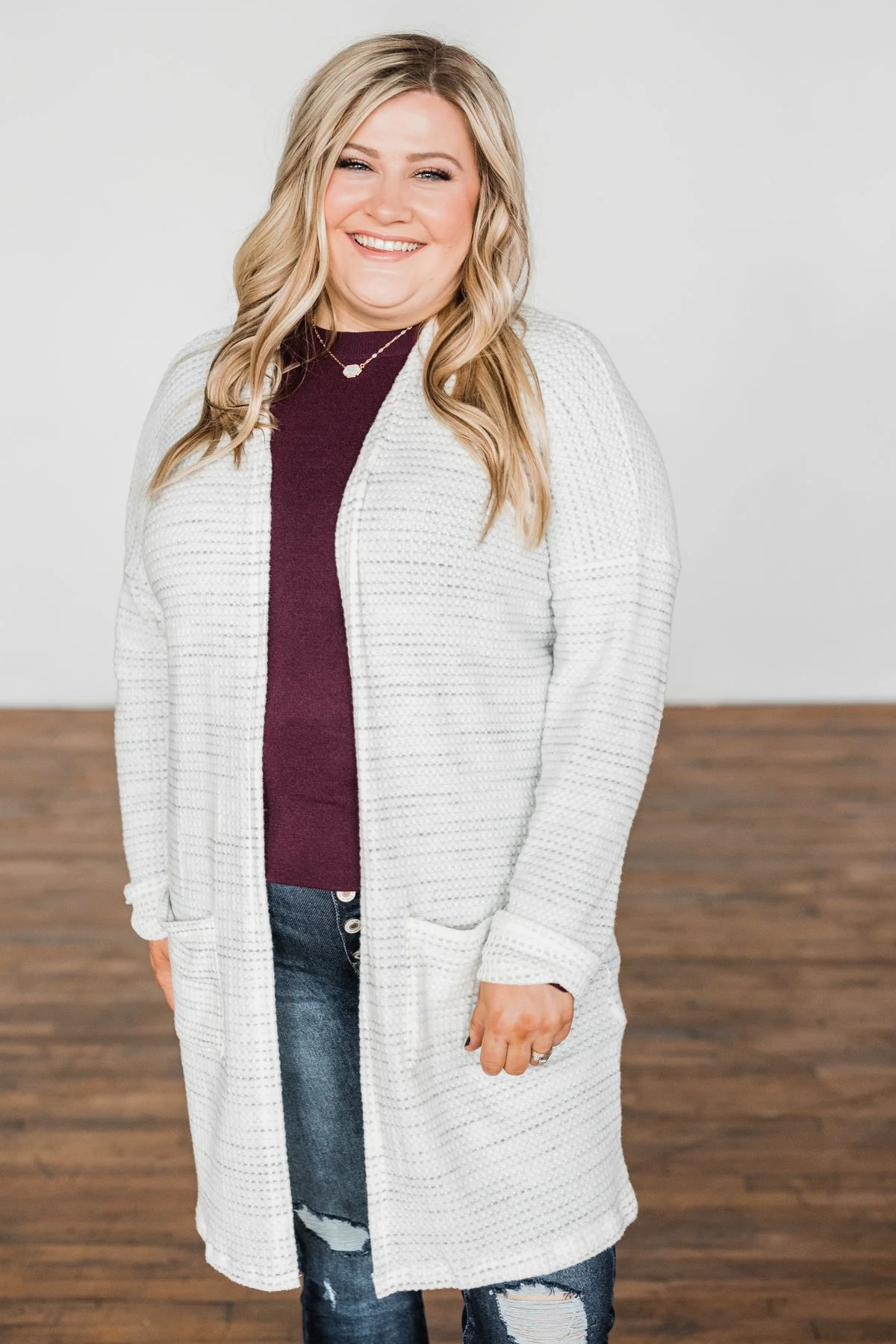 Into The Stars Lightweight Cardigan- Ivory & Grey - Image 2