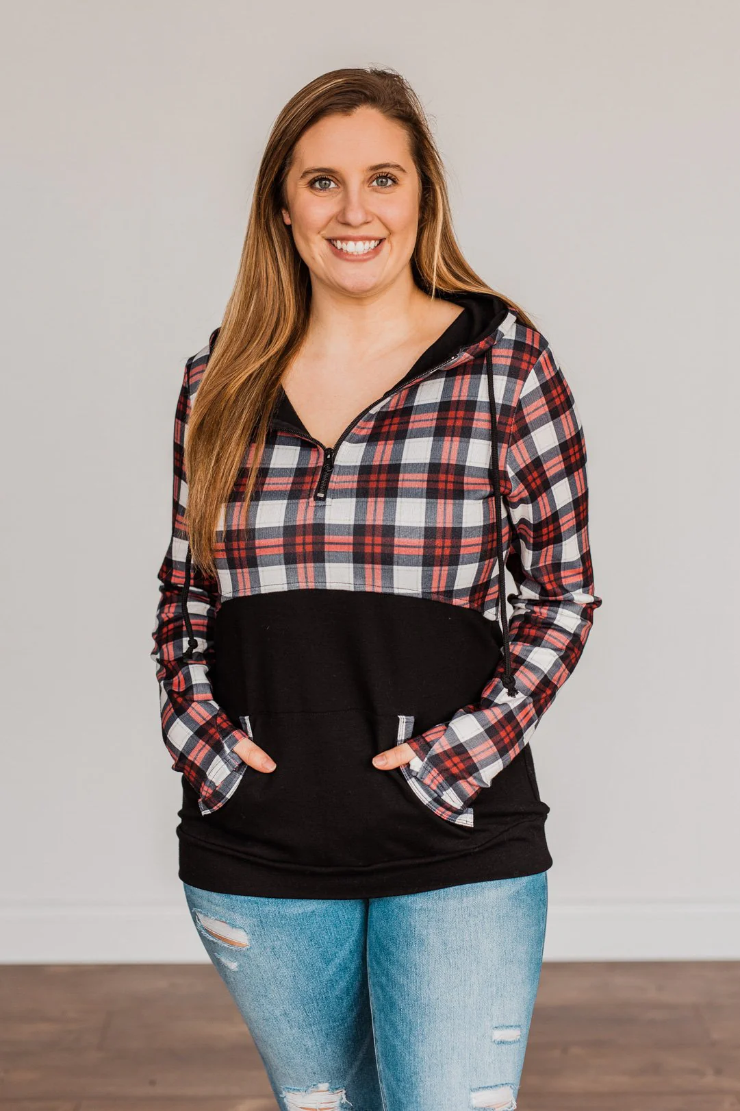 Into The Woods 1/4 Zip Hoodie Pullover- Black - Image 3